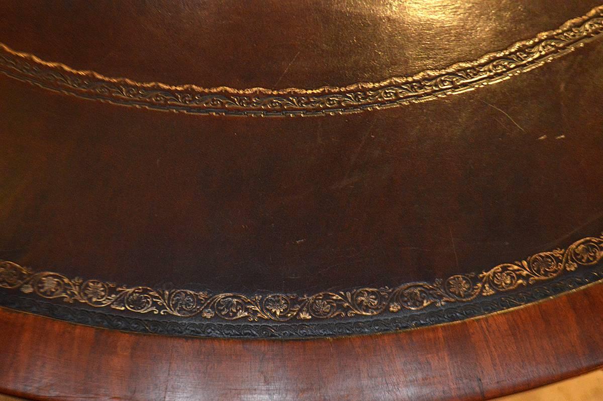 19th Century Mahogany Leather Top Rent Table with 4 Drawers & 4 Faux Drawers In Excellent Condition In Ft. Lauderdale, FL