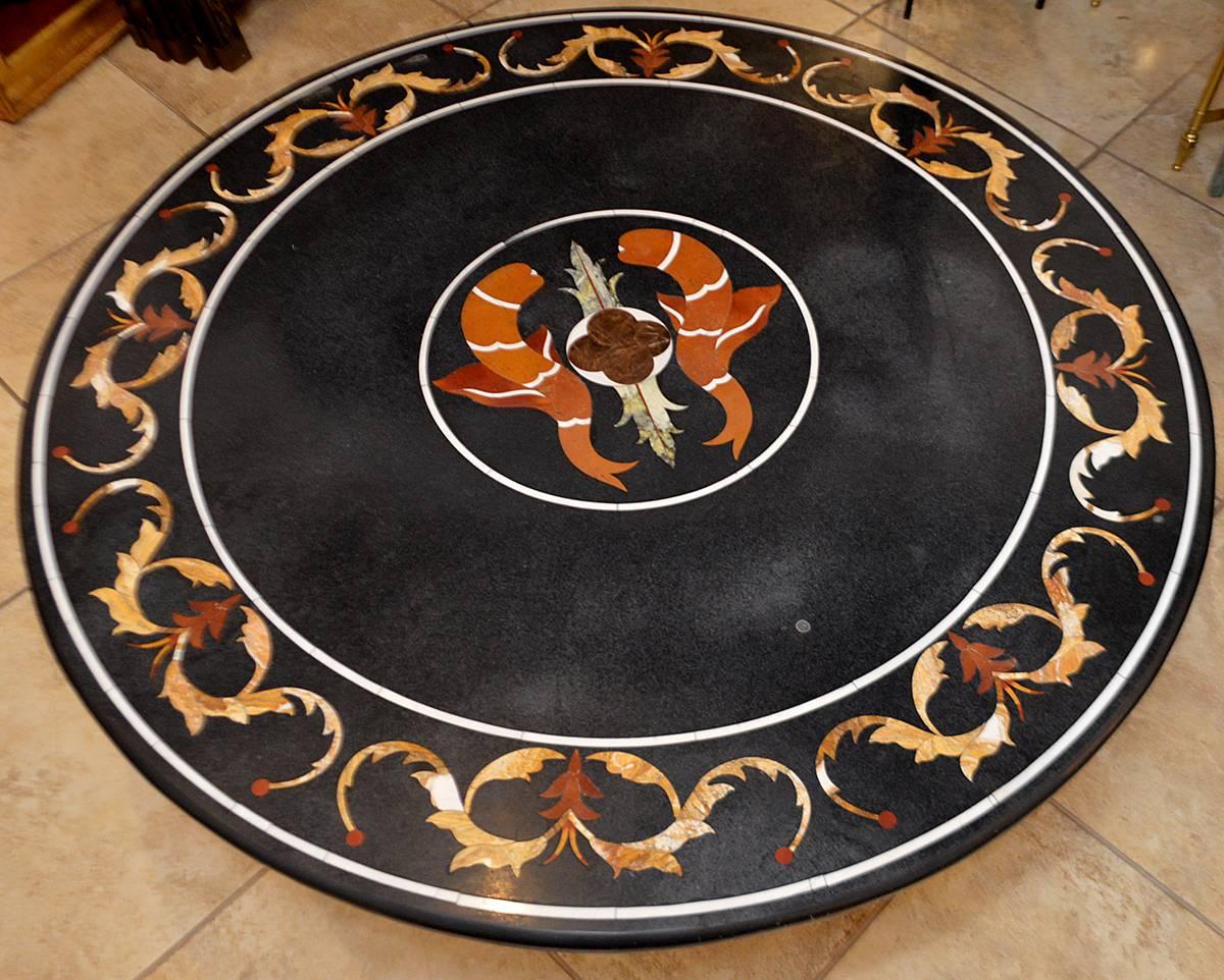 19th Century Pietra Dura Top Coffee Table with Iron Base In Excellent Condition In Ft. Lauderdale, FL