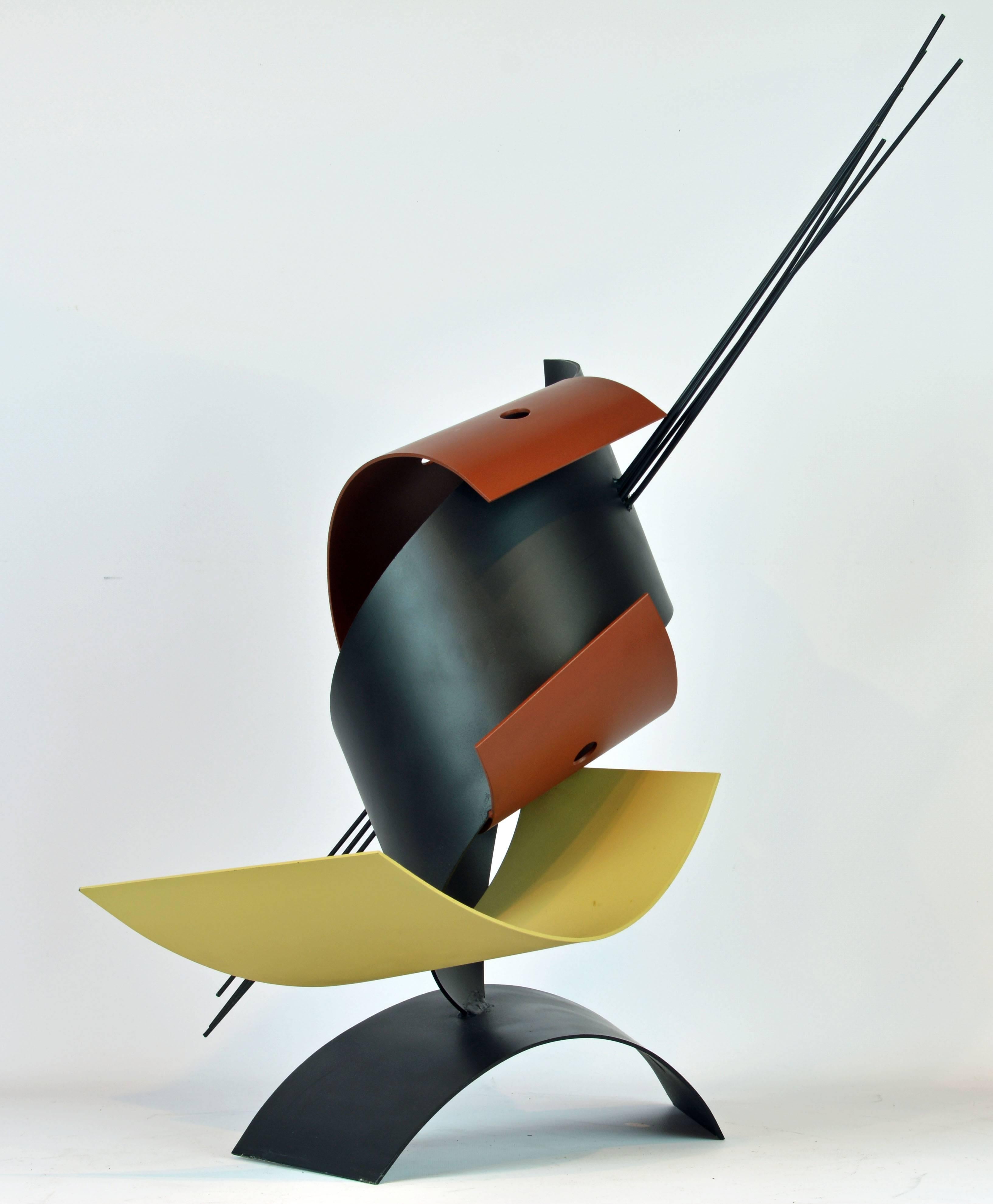 Modern Sophisticated Mid-Century Abstract Colorful Metal Sculpture Signed Curtis Jere