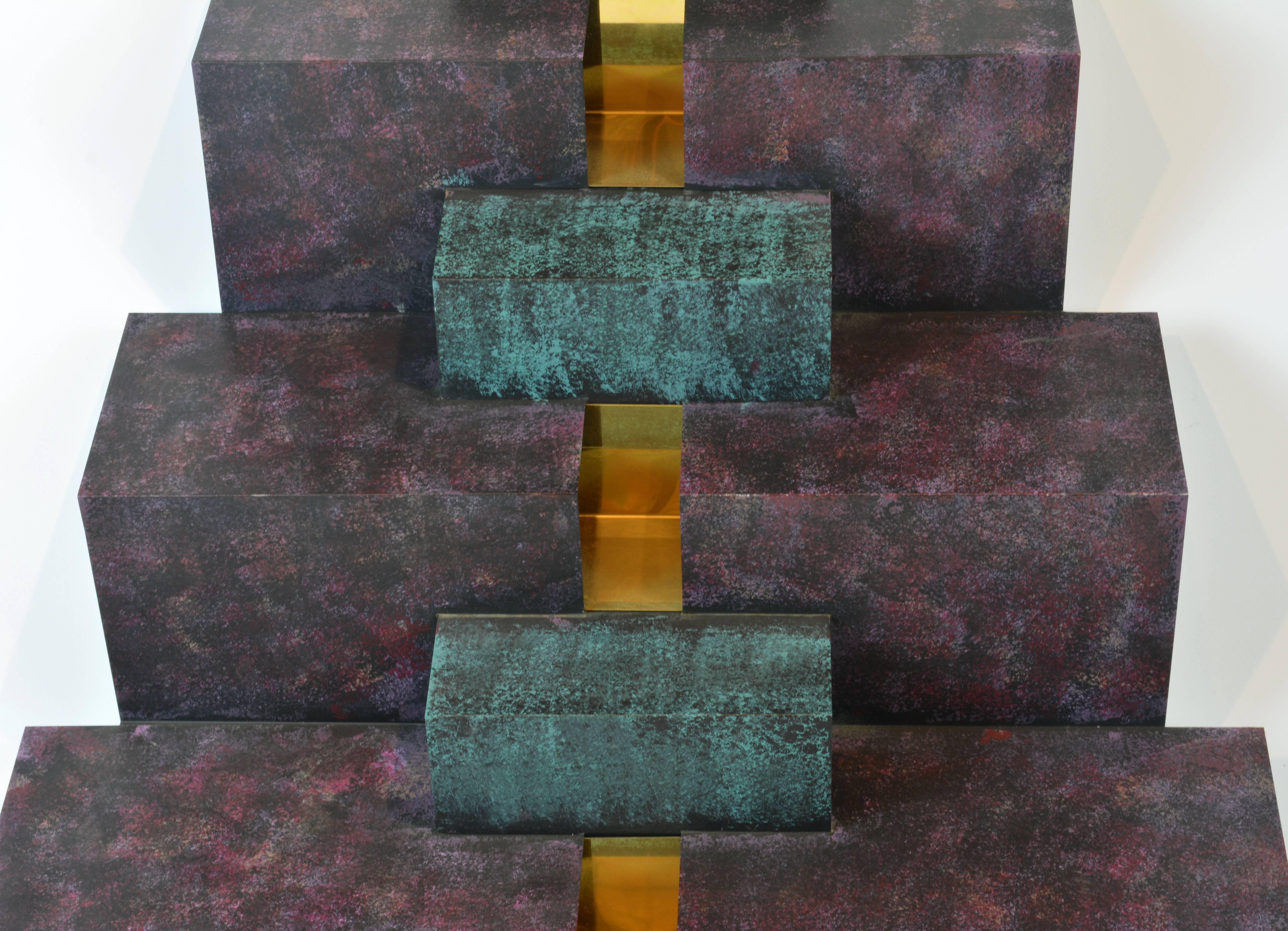 20th Century Cubist Style Sophisticated Metal and Brass Wall Sculpture Signed by Curtis Jere