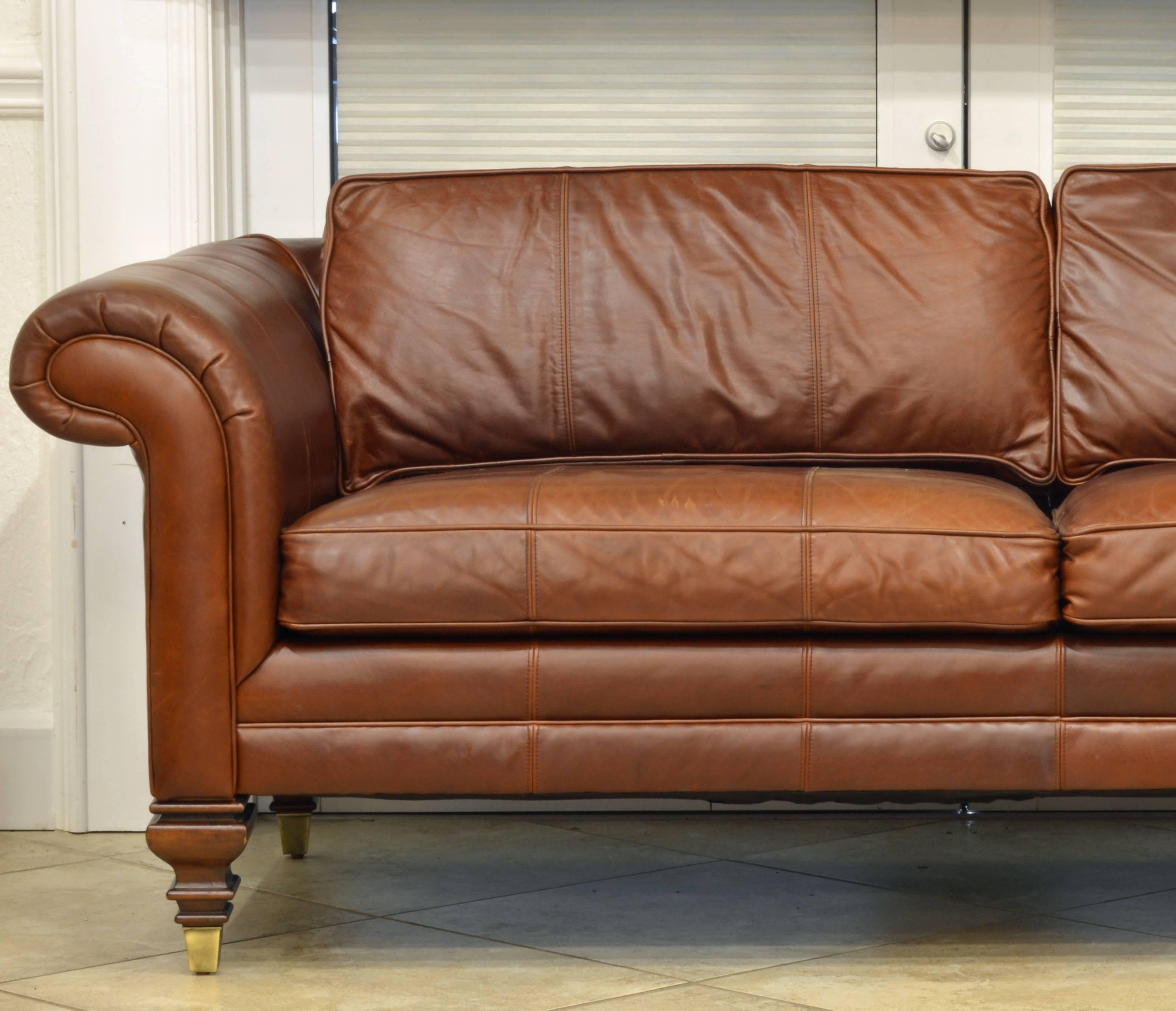 Vintage High Quality Colonial Style Ralph Lauren Leather Sofa with Rolled Arms 1