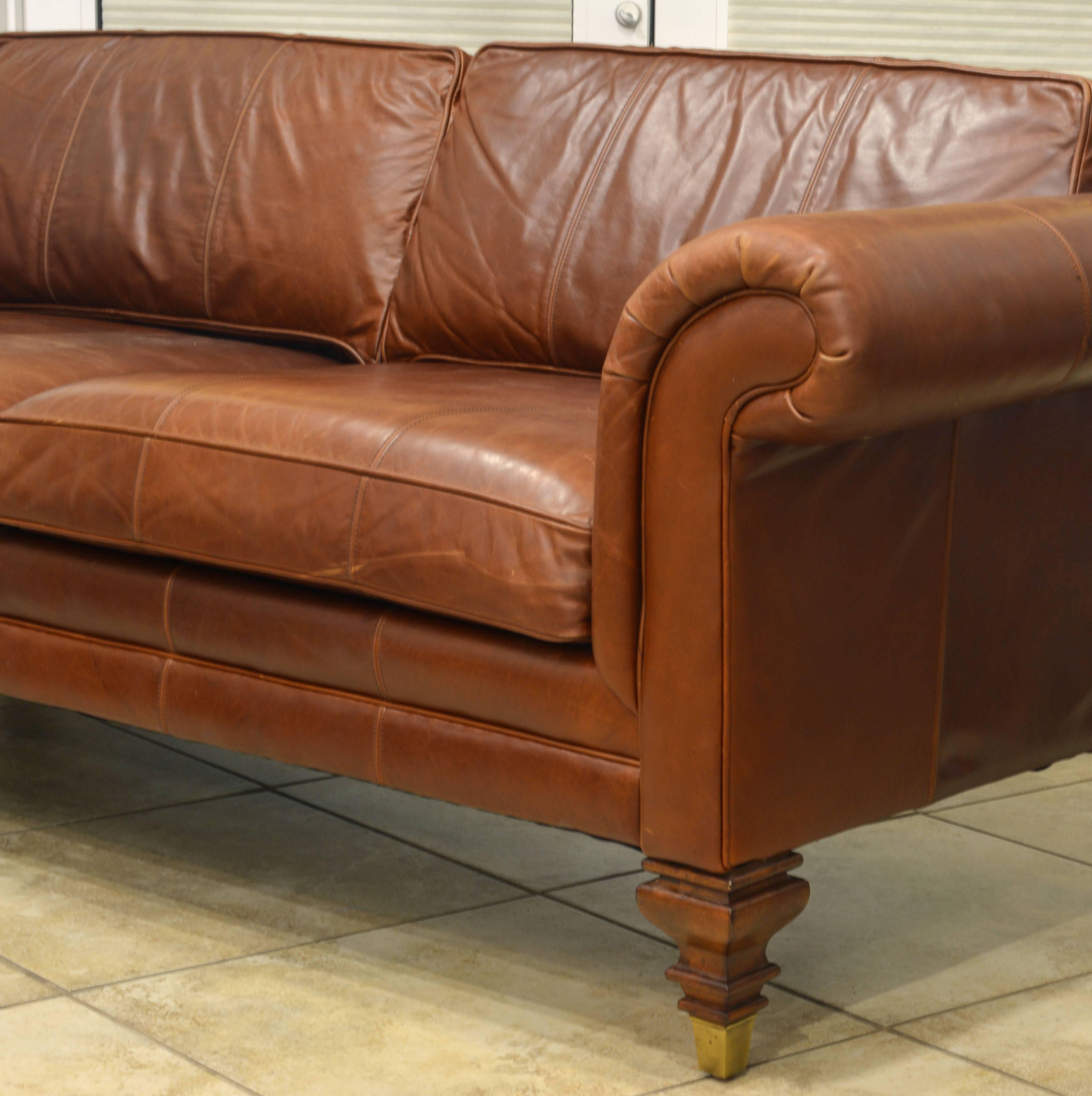 American Vintage High Quality Colonial Style Ralph Lauren Leather Sofa with Rolled Arms