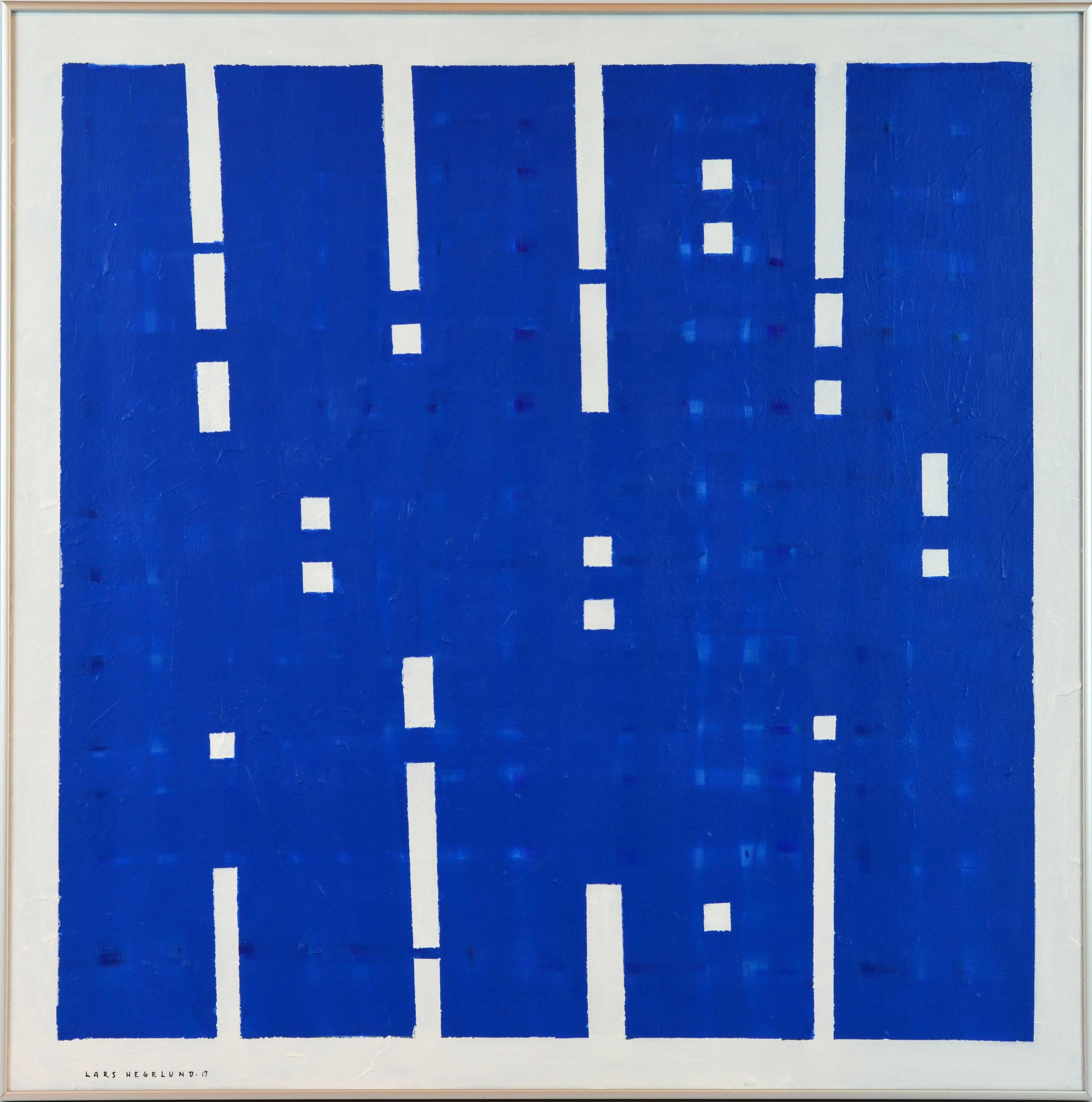 'Light's On'
by Lars Hegelund, American, b. 1947.
Measures: 30 x 30 in without frame 31 x 31 in. including frame,
Acrylic on canvas, signed.
Housed in a Minimalist style brushed aluminium frame.

About Lars Hegelund:
Lars Hegelund graduated
