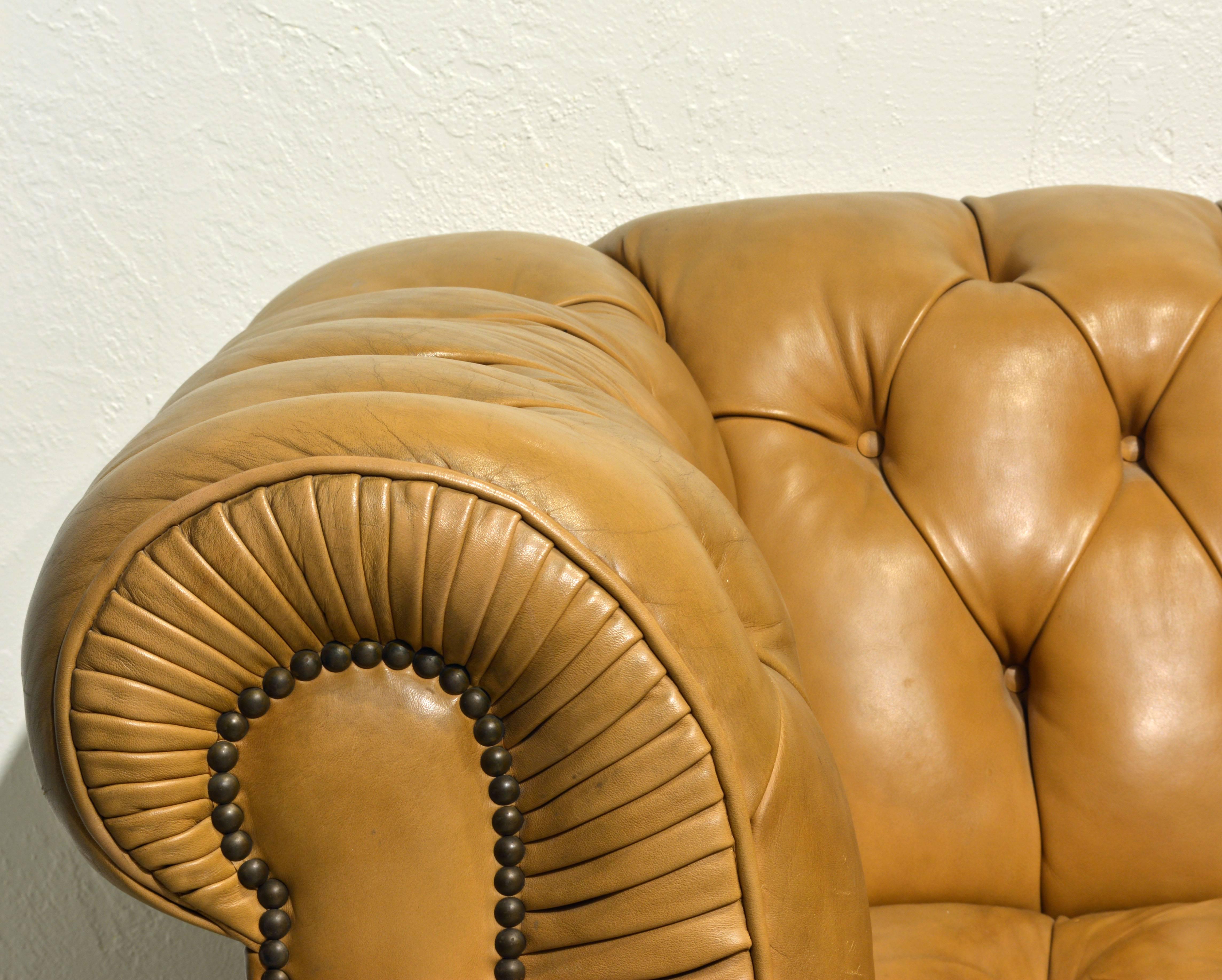 Pair of Vintage Leather Chesterfield Sofas with Rolled Arms and Nailhead Trim 2