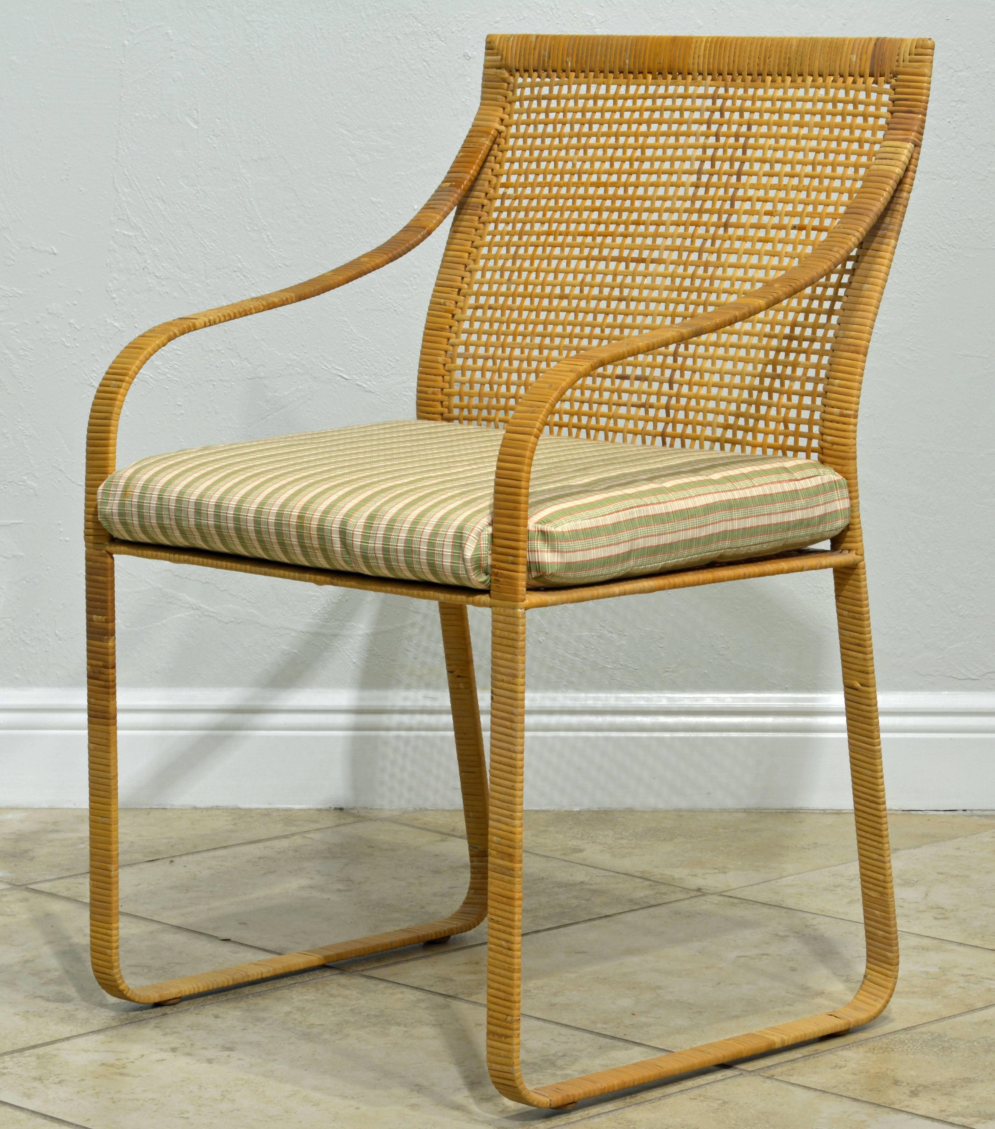 Set of Six Harvey Probber Design Woven Rattan on Steel Dining Chairs 4