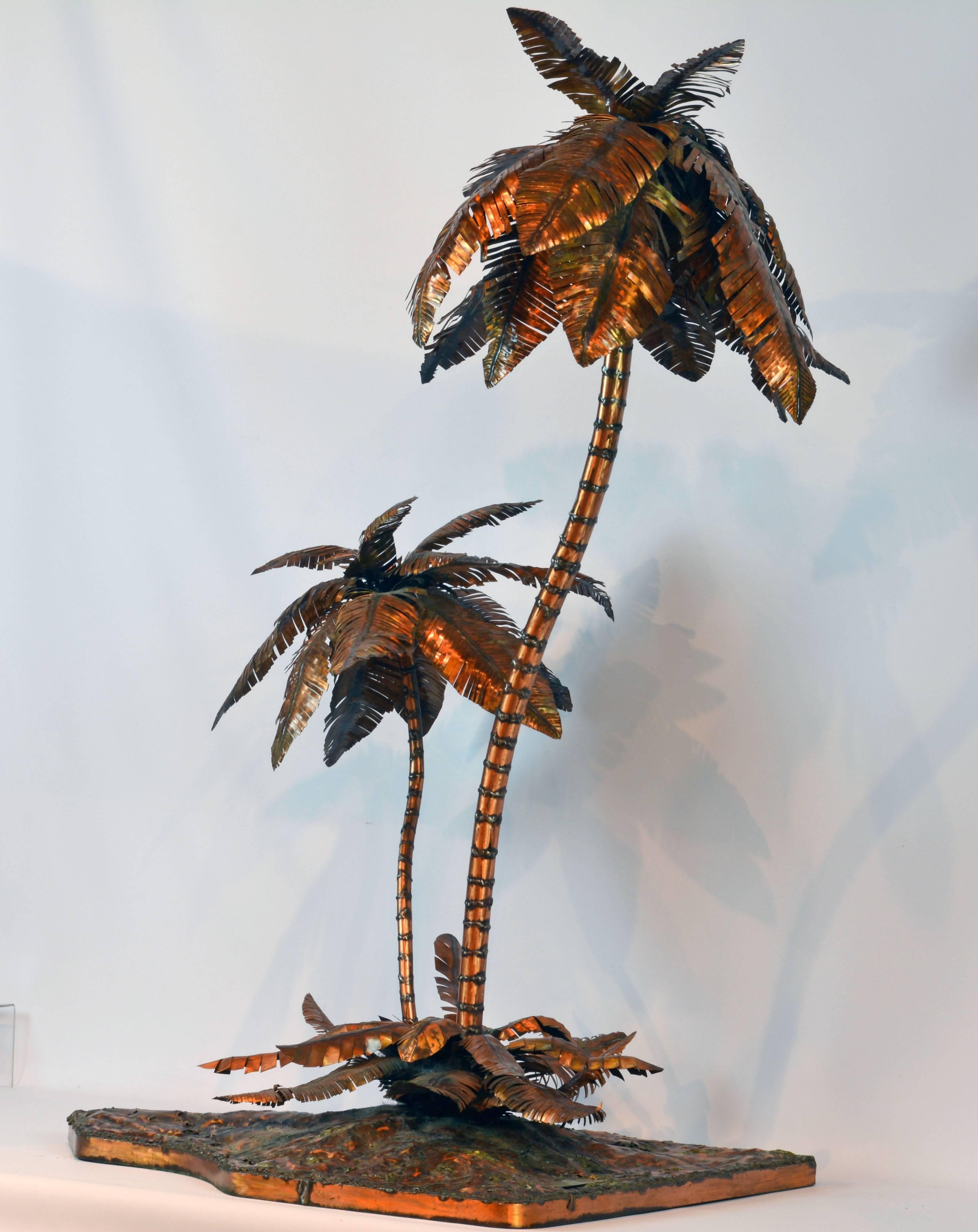 Unique Copper Sculpture of a Palm Tree Group by Michael Crawford In Good Condition In Ft. Lauderdale, FL