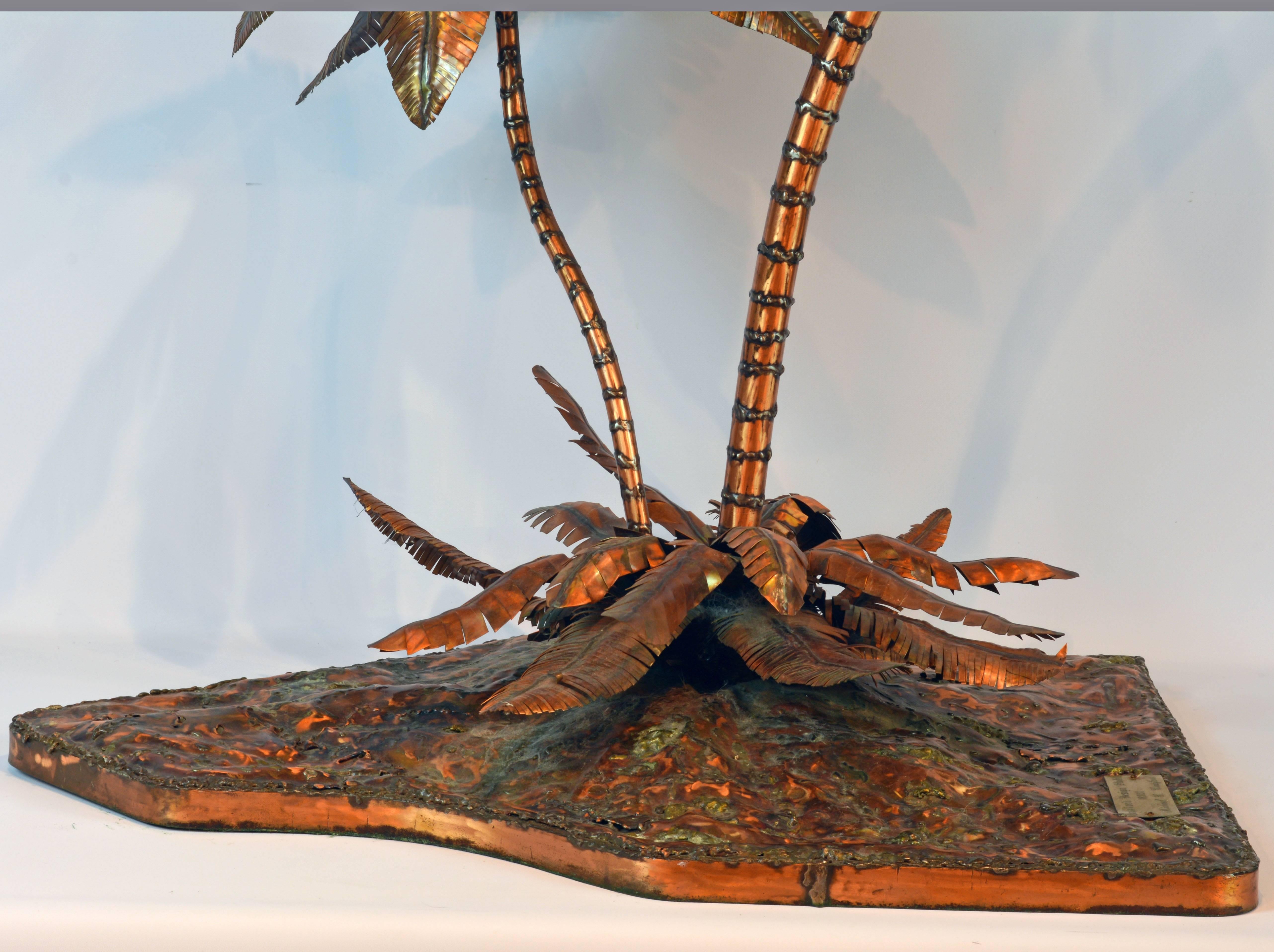 Mid-Century Modern Unique Copper Sculpture of a Palm Tree Group by Michael Crawford