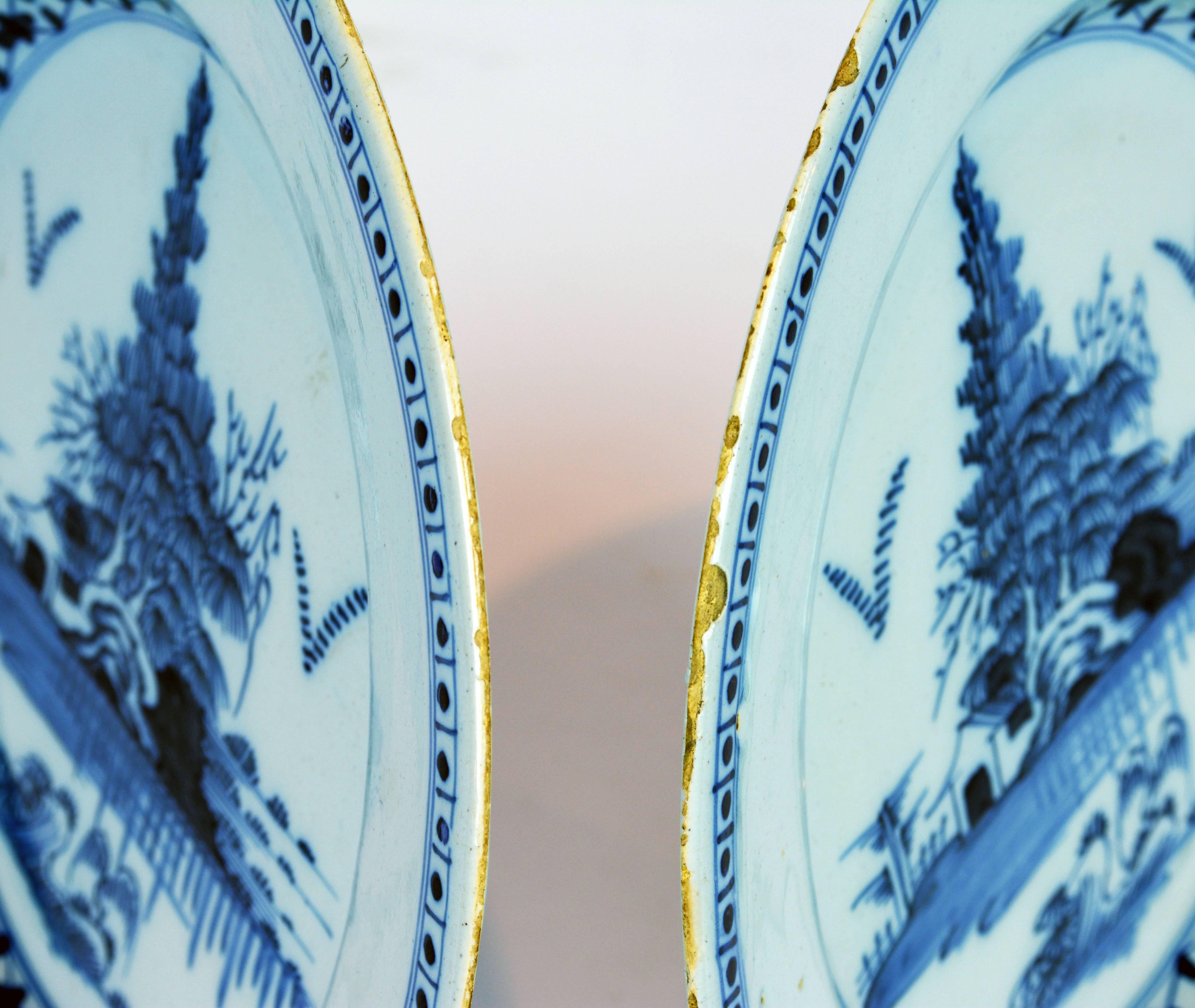 Pair of 18th Century English Delft Blue and White Plates in the Chinese Taste 2