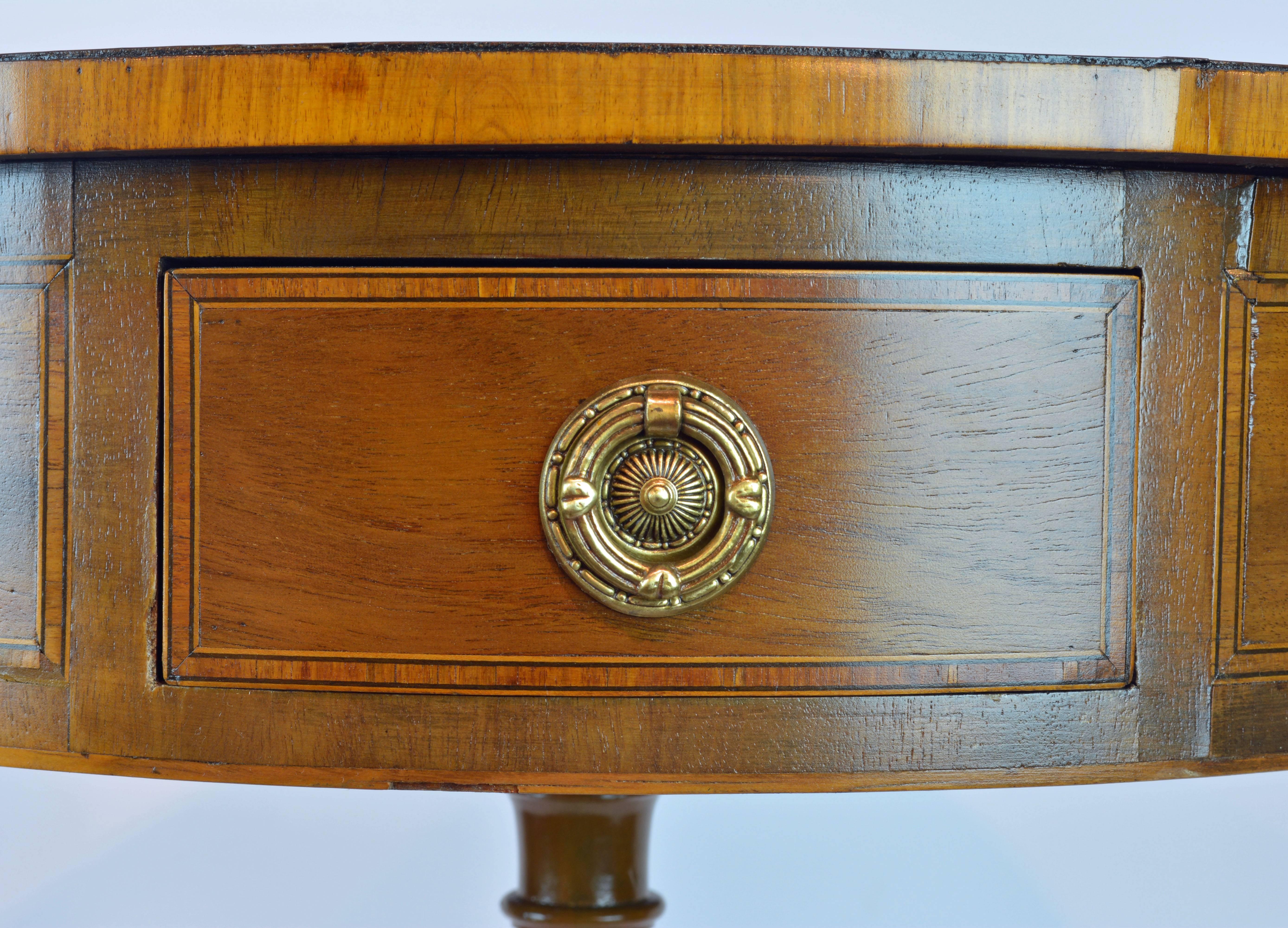 19th Century Petite English Regency Style Four-Drawer Leather Top Drum Occasional Table