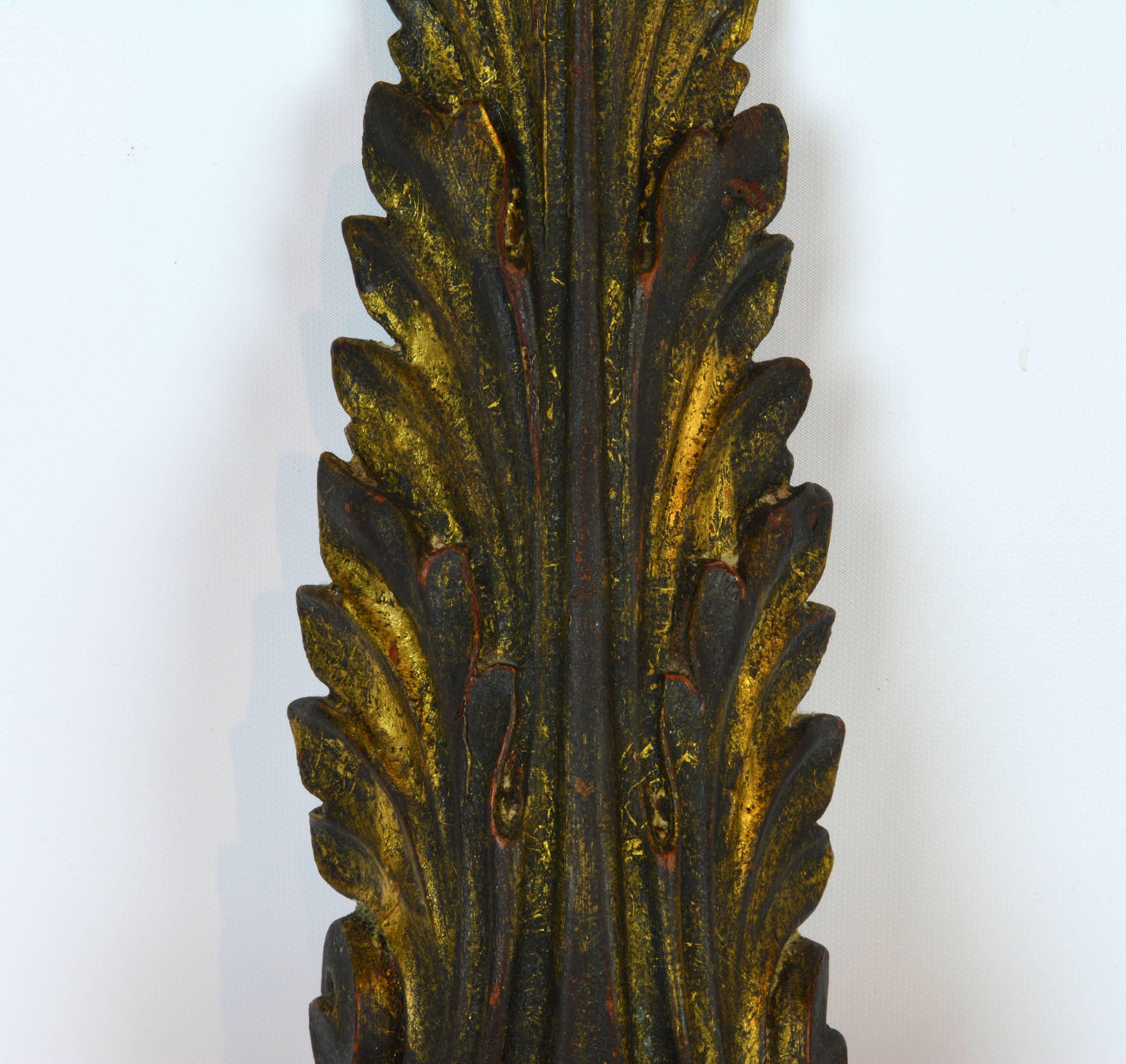 Pair of Italian 1950s Palladio Wood and Gilt Iron Neoclassical Wall Sconce In Good Condition In Ft. Lauderdale, FL