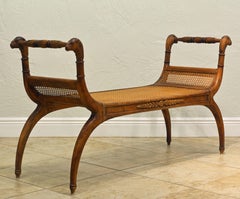 French 20th Century Neoclassical Style Wood Curule Style Bench with Lion's Heads