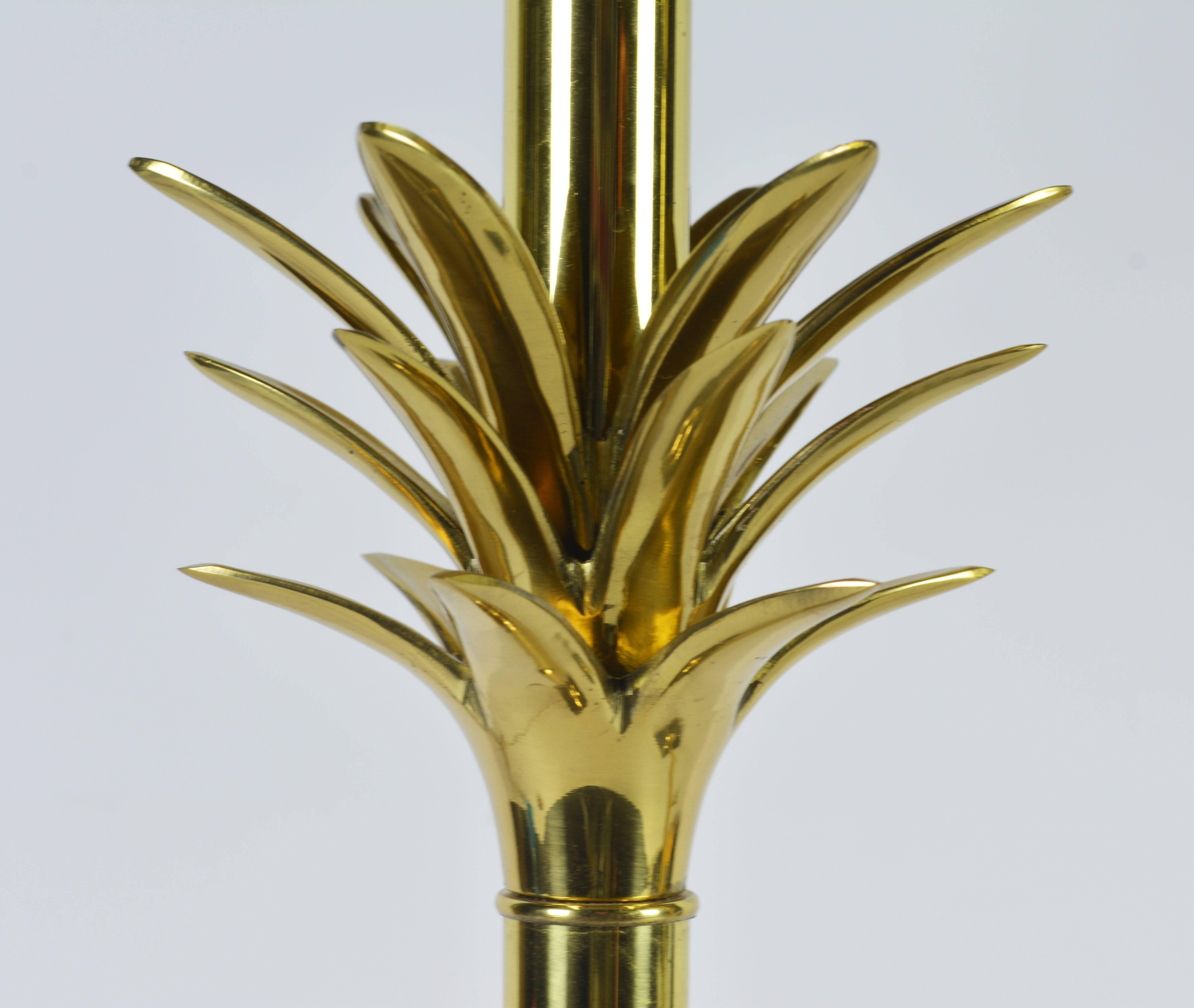 Pair of Vintage Art Deco Style Solid Brass Stylized Palm Frond Table Lamps In Good Condition In Ft. Lauderdale, FL