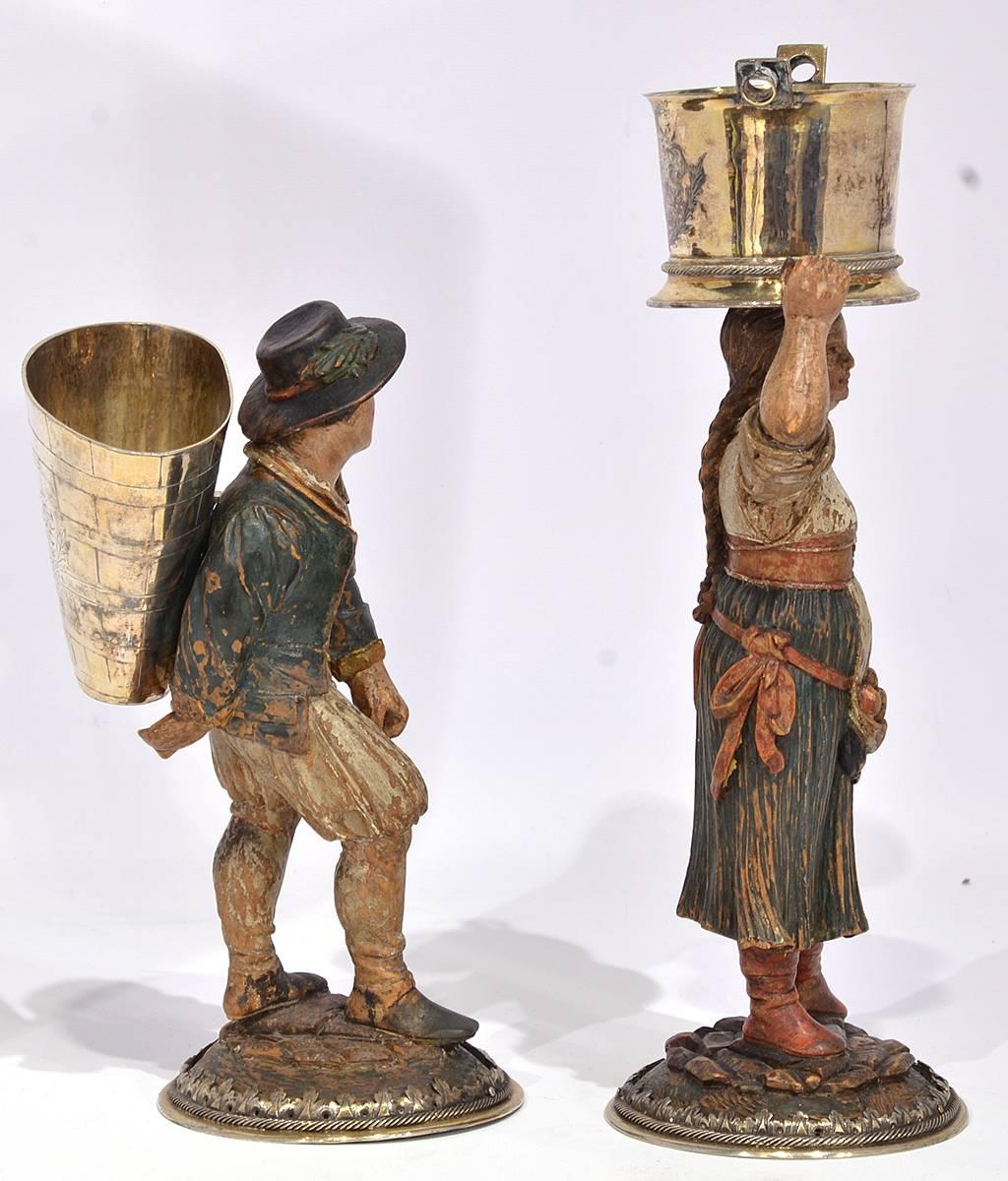 Rare Pair of Late 18th-Early 19th Century Italian Carved and Painted Figures In Good Condition In Ft. Lauderdale, FL