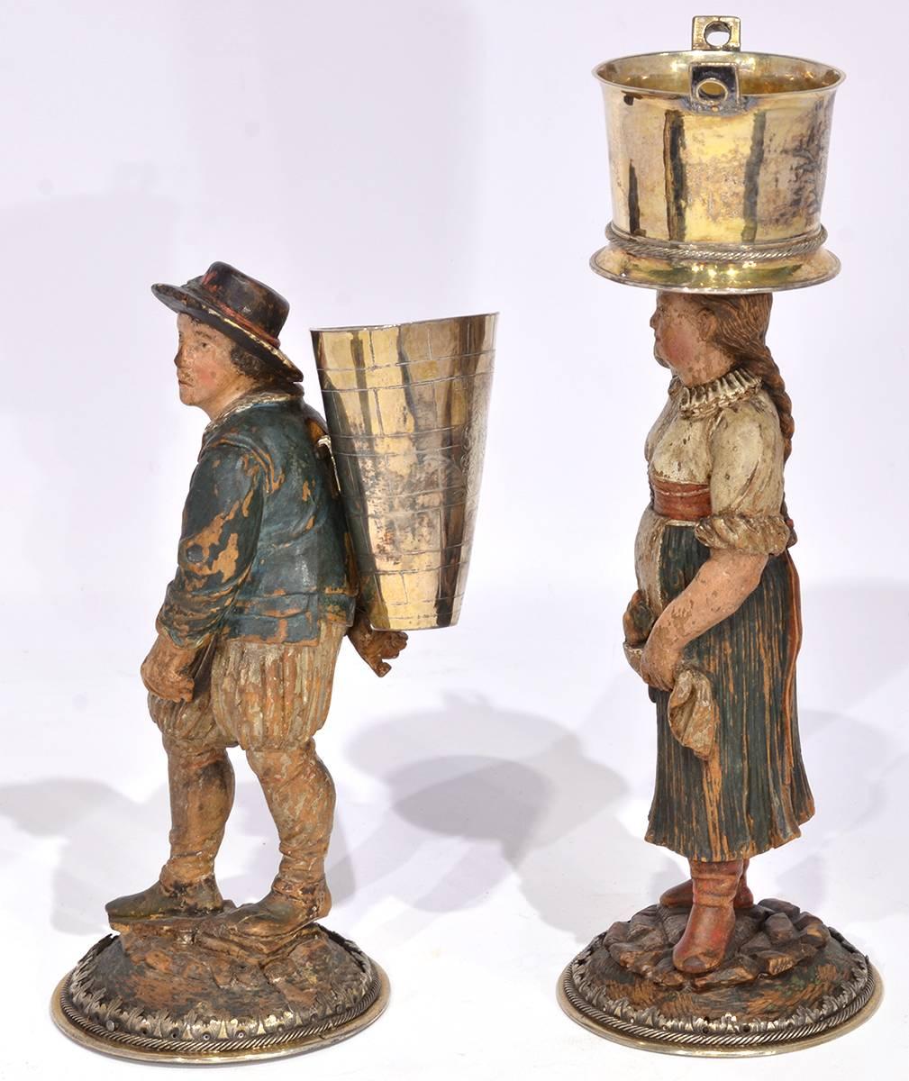 Wood Rare Pair of Late 18th-Early 19th Century Italian Carved and Painted Figures