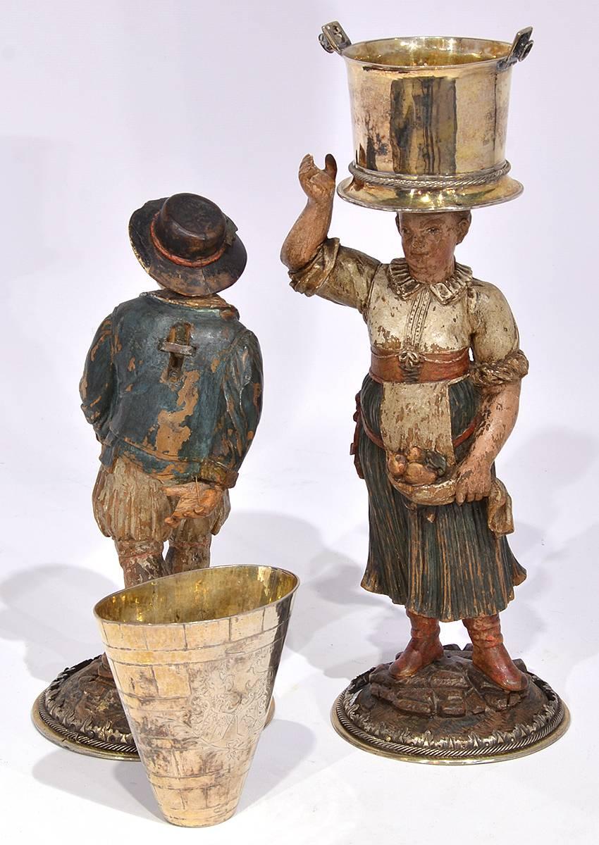 Rare Pair of Late 18th-Early 19th Century Italian Carved and Painted Figures 1