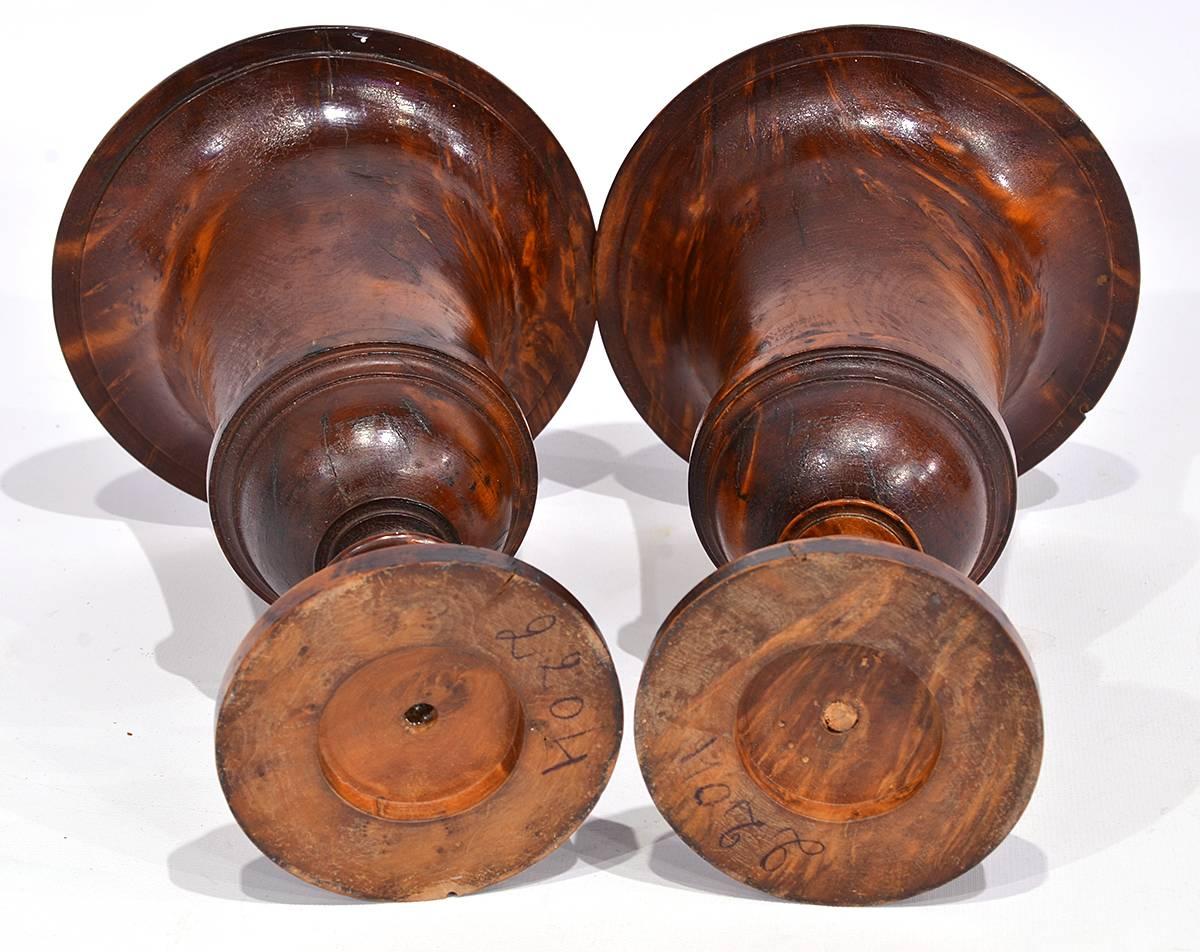 Carved Pair of Early 19th Century English Treenware Urns