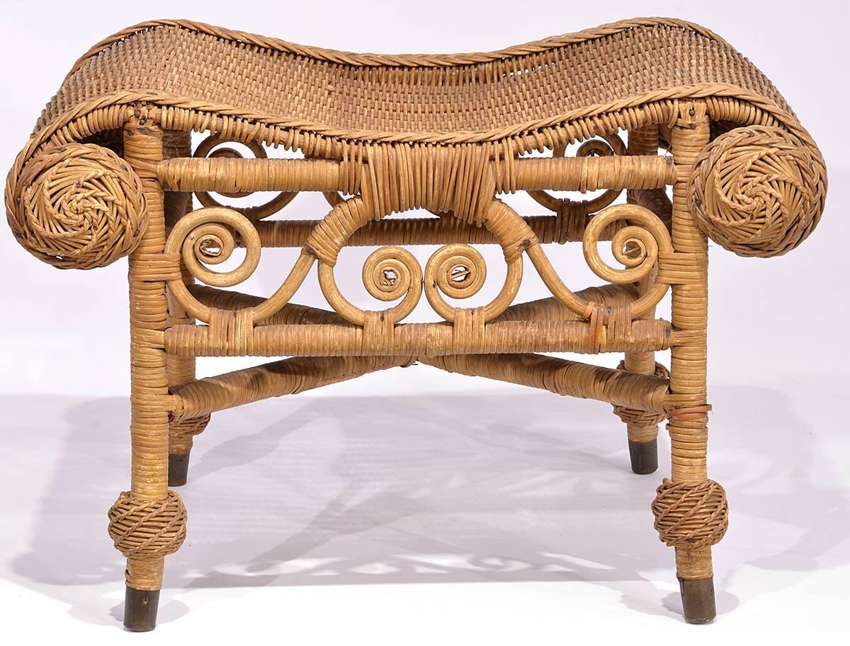 Late 19th Century, American Victorian Wicker Bench 1