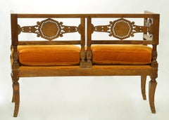 Early 19th Century Italian Neoclassical Carved Walnut and Fruit Wood Settee