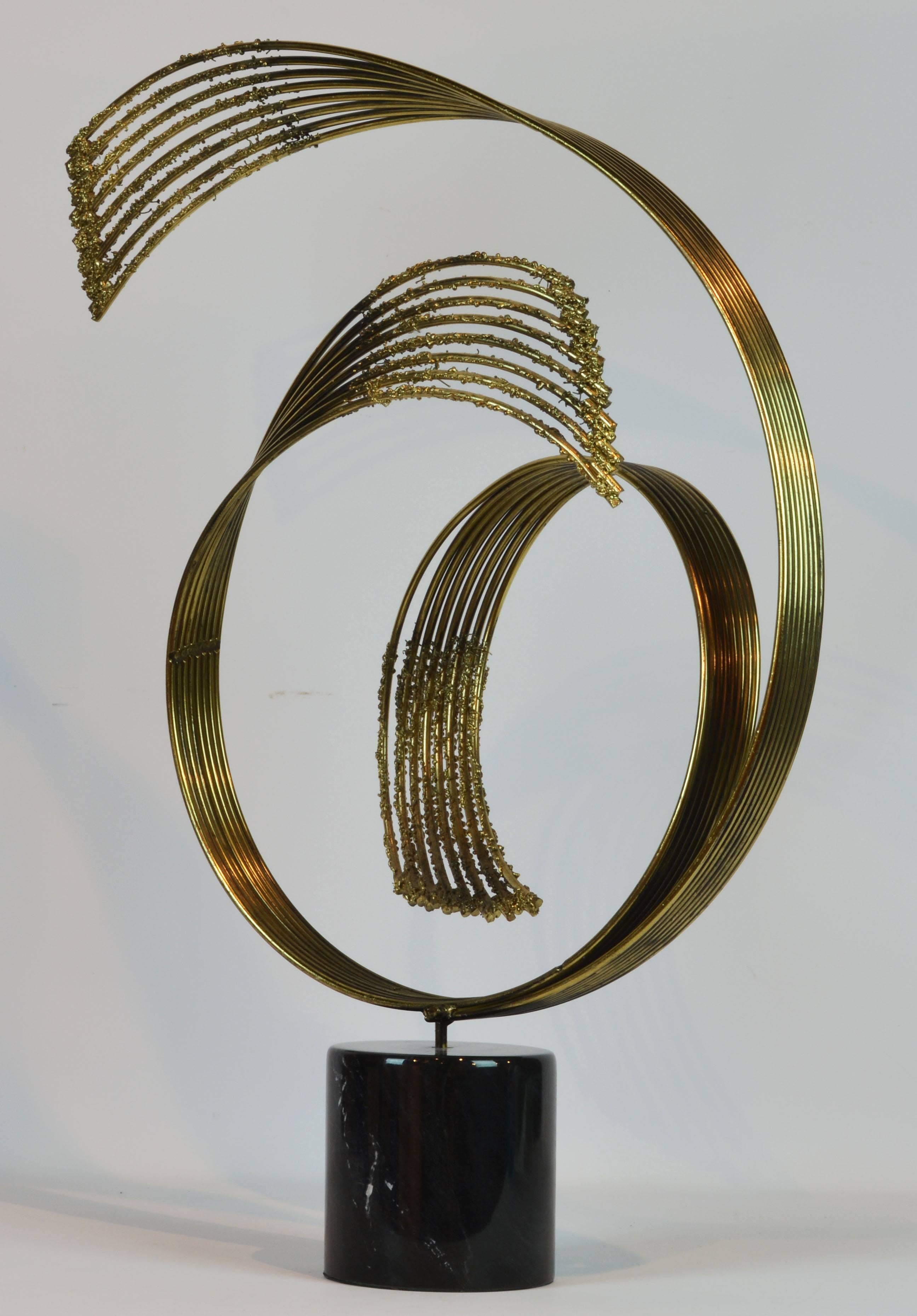 American Stunning Midcentury Abstract Swirling Brass Sculpture Signed by Curtis Jere
