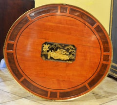 Superior English Regency Satinwood, Mahogany & Ebony Parquetry Oval Center Table