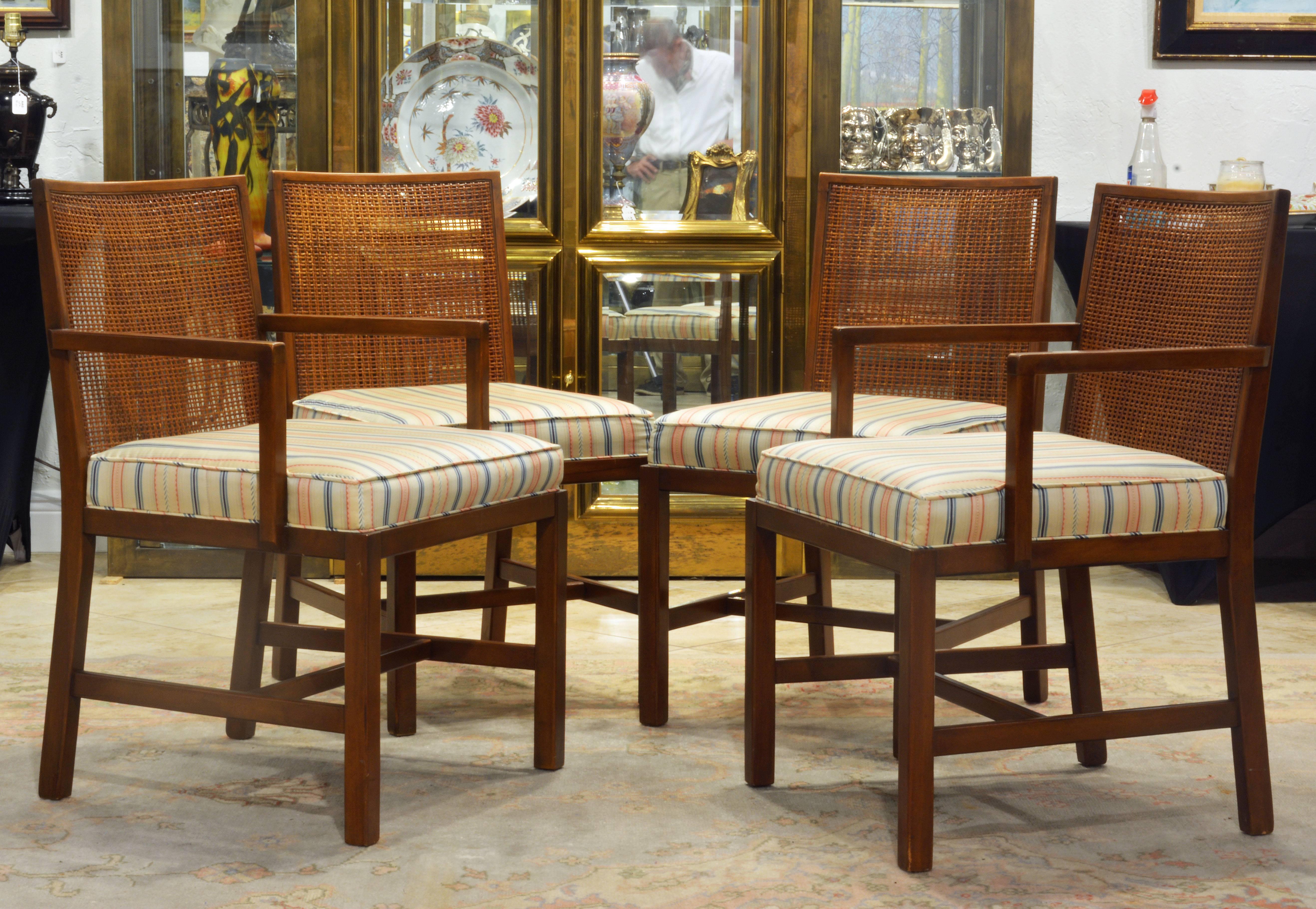 Set of Four Scandinavian Style Cane Back Dining Chairs Manner of Michael Taylor 3