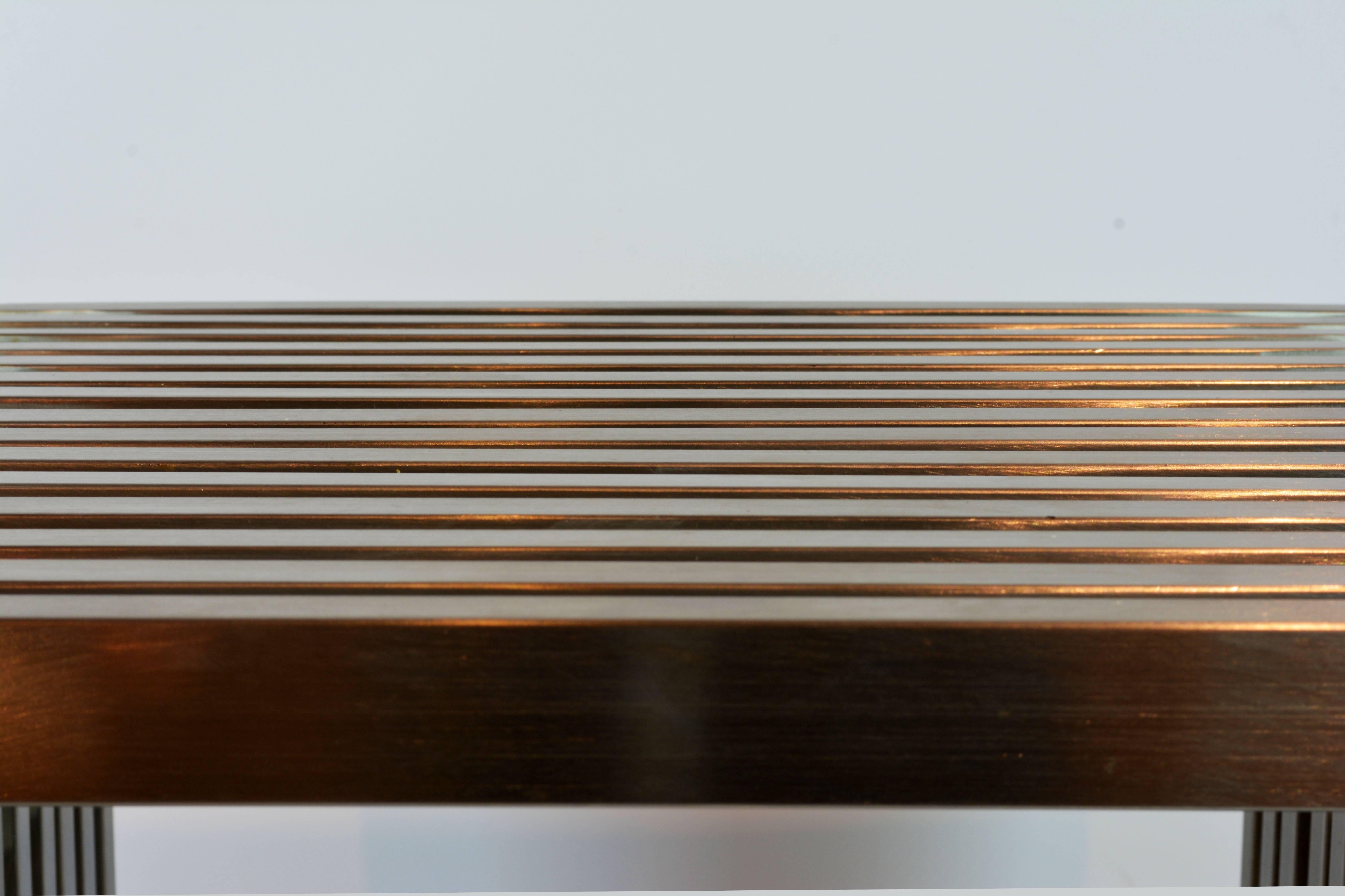 20th Century Brushed Steel and Lucite Midcentury Slat Bench Attributed to Milo Baughman