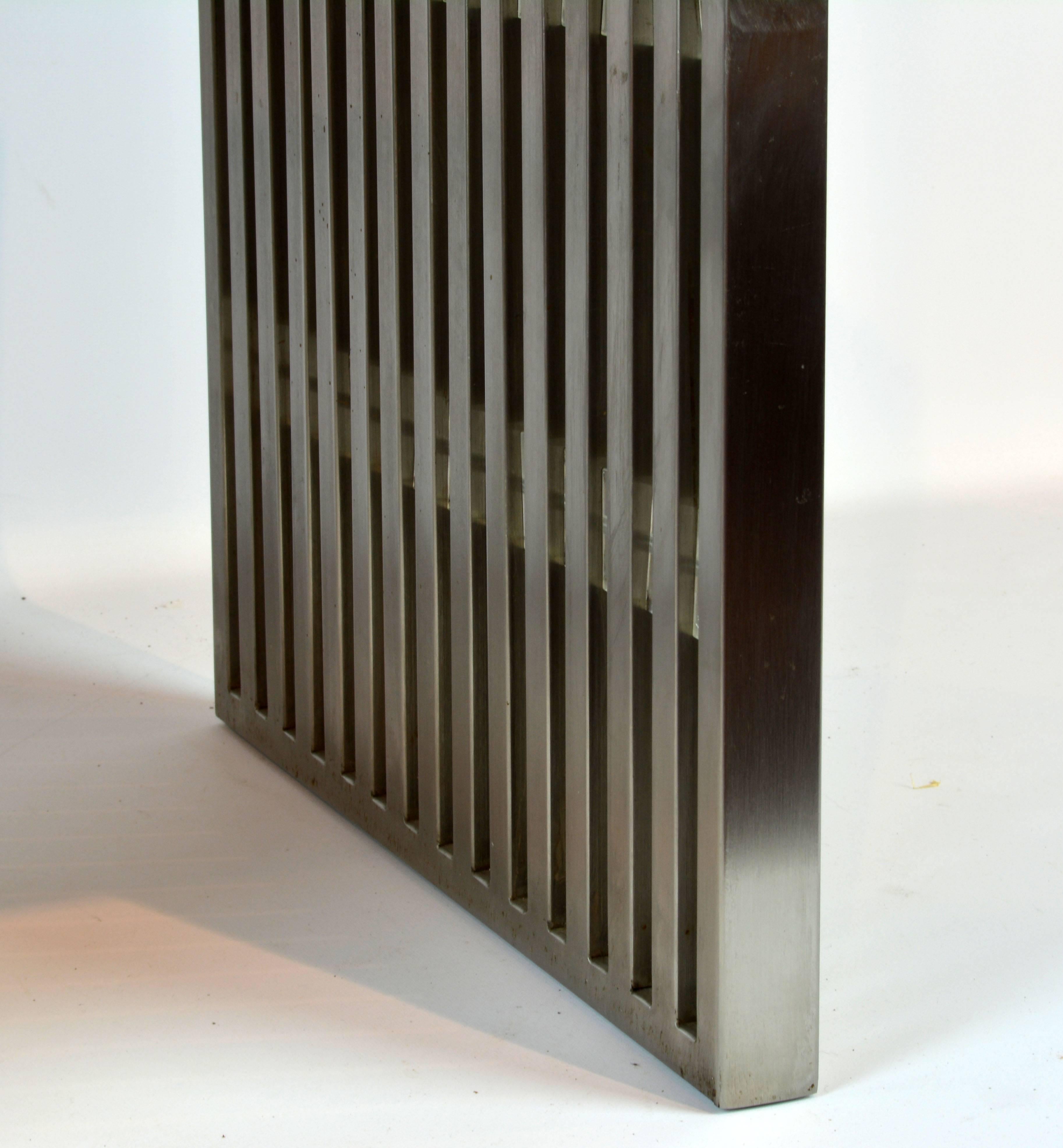 Brushed Steel and Lucite Midcentury Slat Bench Attributed to Milo Baughman 1