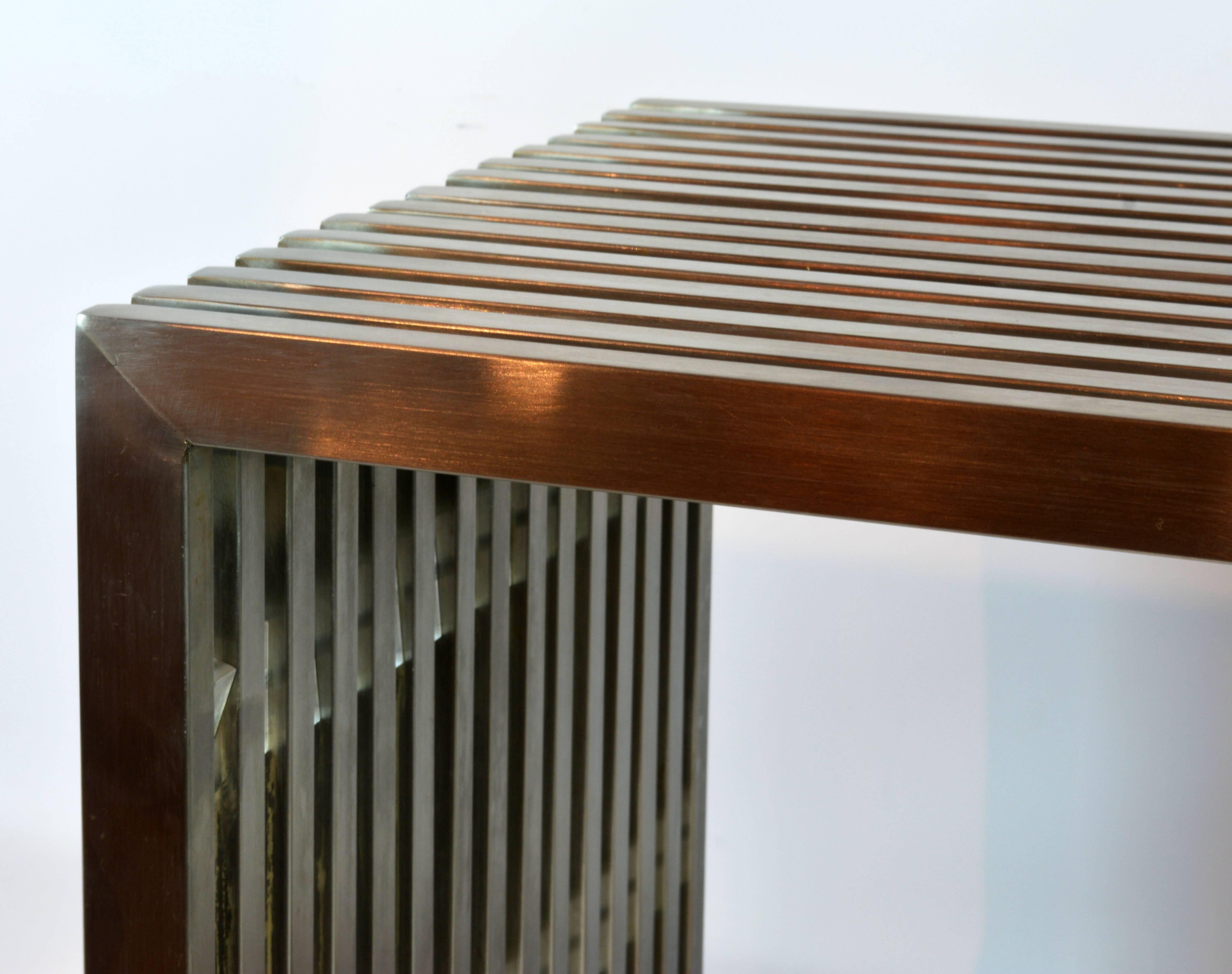 Brushed Steel and Lucite Midcentury Slat Bench Attributed to Milo Baughman 3