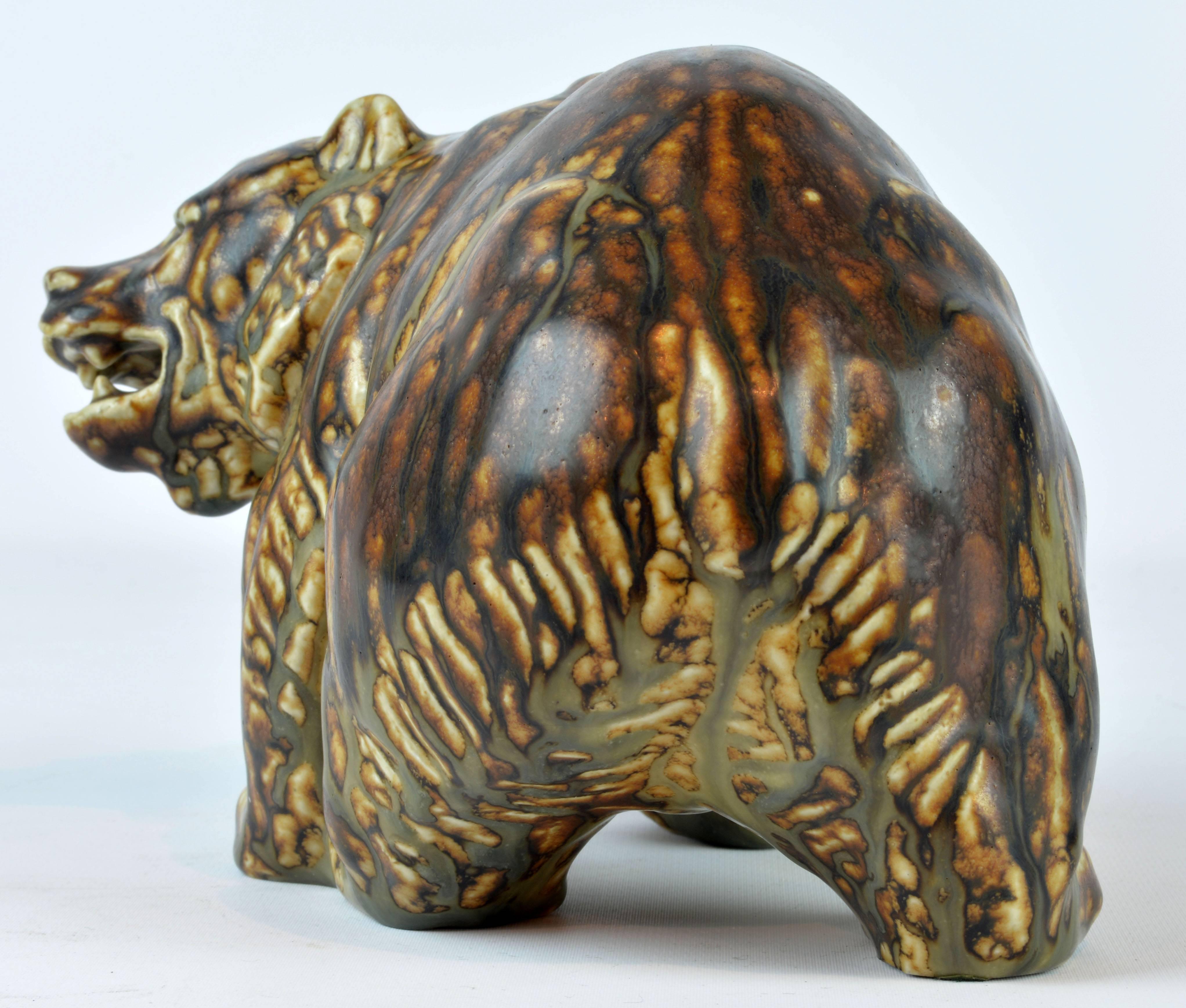 Danish Midcentury Royal Copenhagen Large Sung Glaze Stoneware Bear by Knud Kyhn