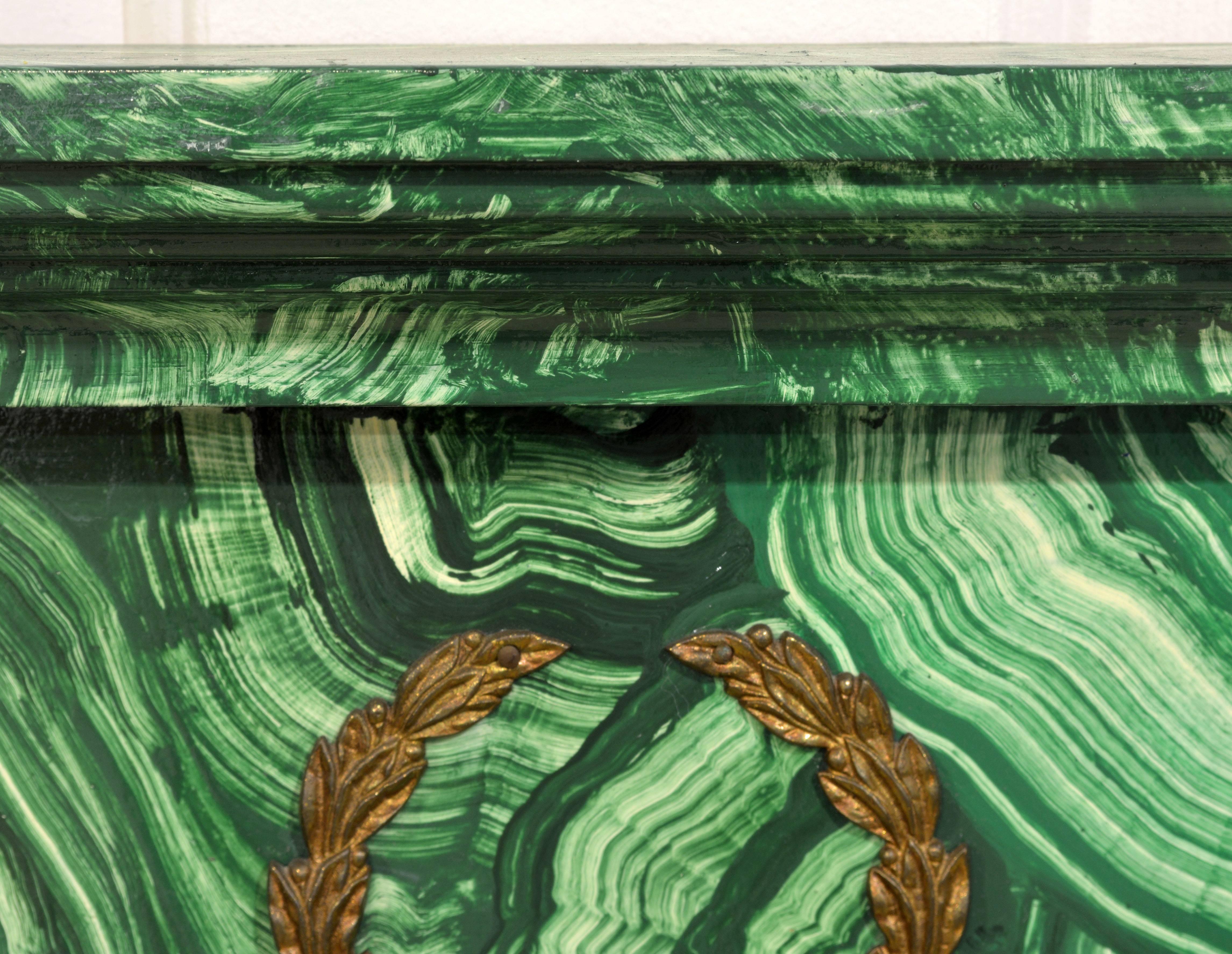 Spectacular French Neoclassical Style Malachite Painted & Bronze Mounted Mirror 5