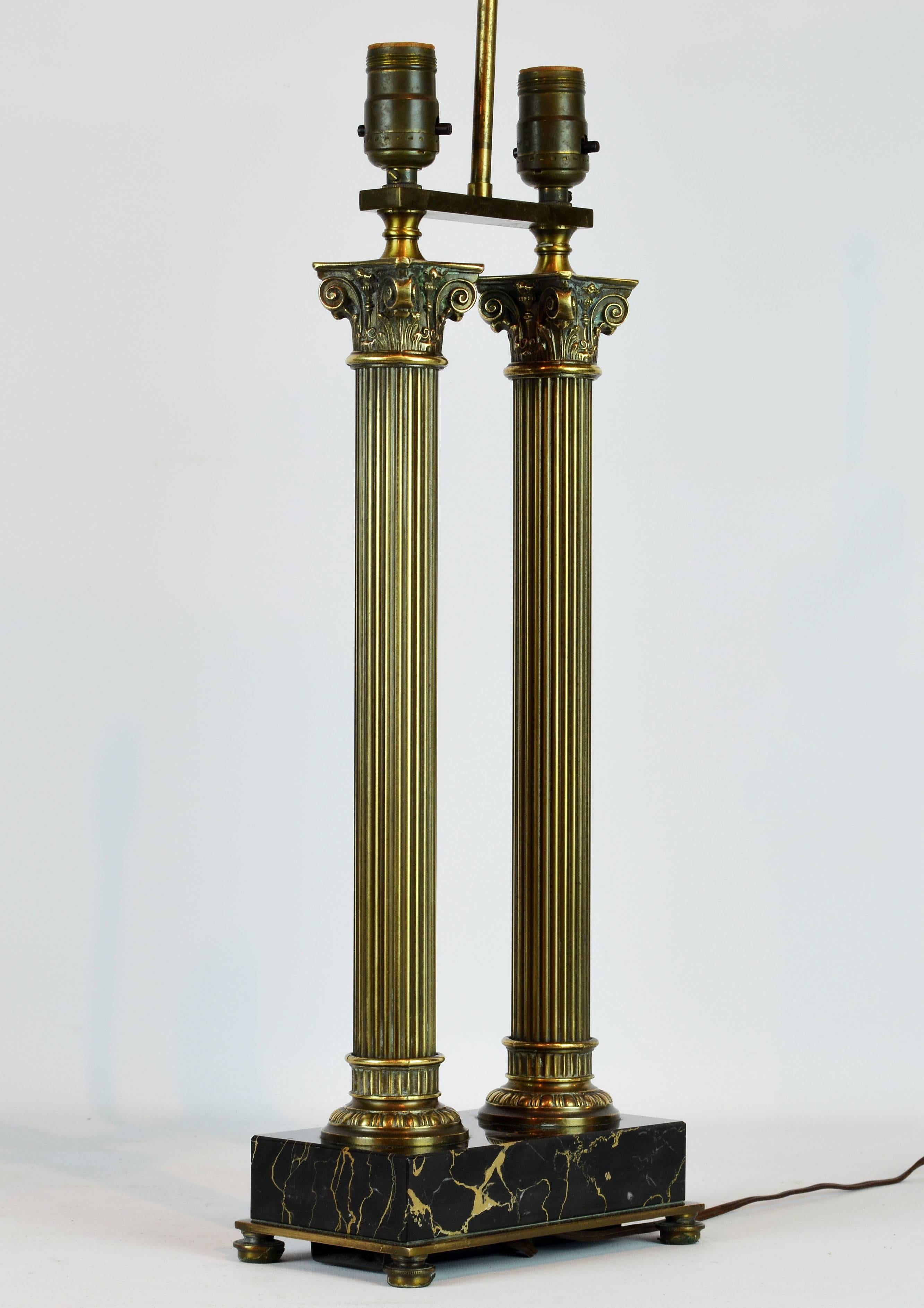 Distinguished Bronze and Marble Twin Corinthian Columns Gentleman's Desk Lamp 1
