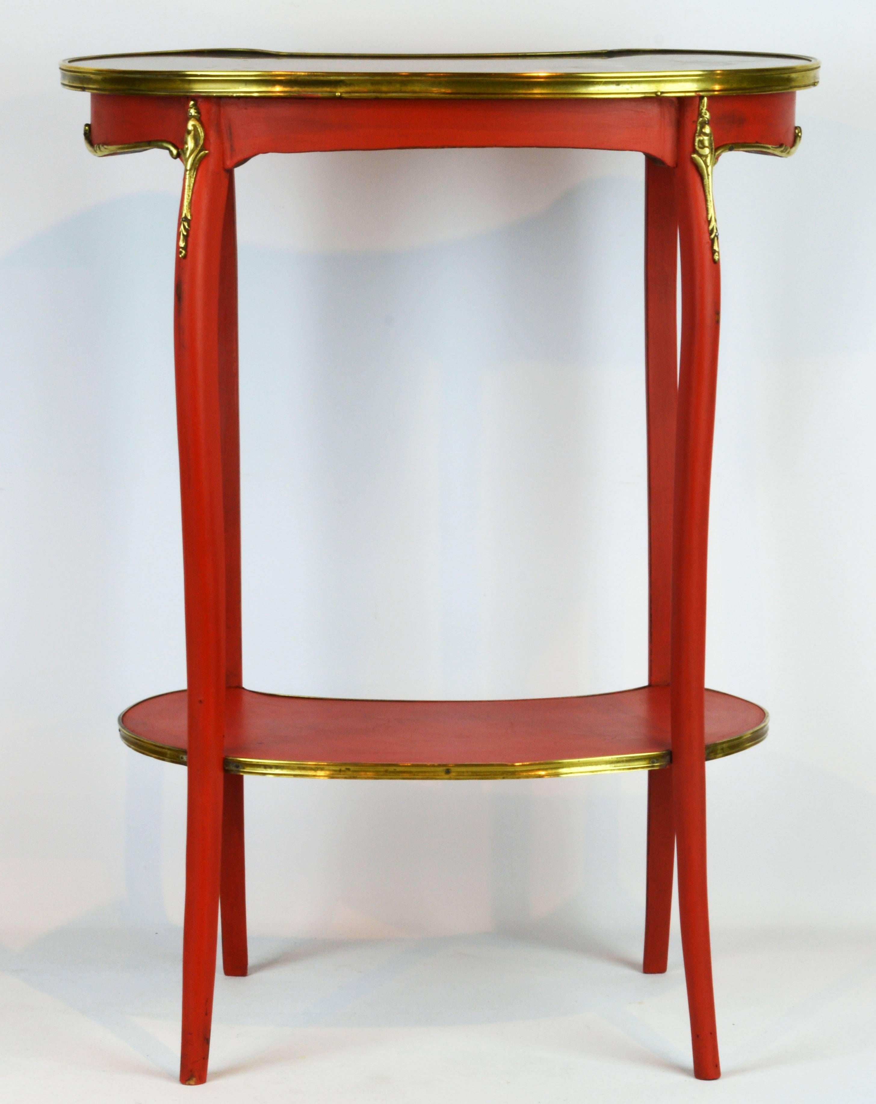 19th Century Charming French Provincial Painted and Bronze-Mounted Kidney Shape Accent Table