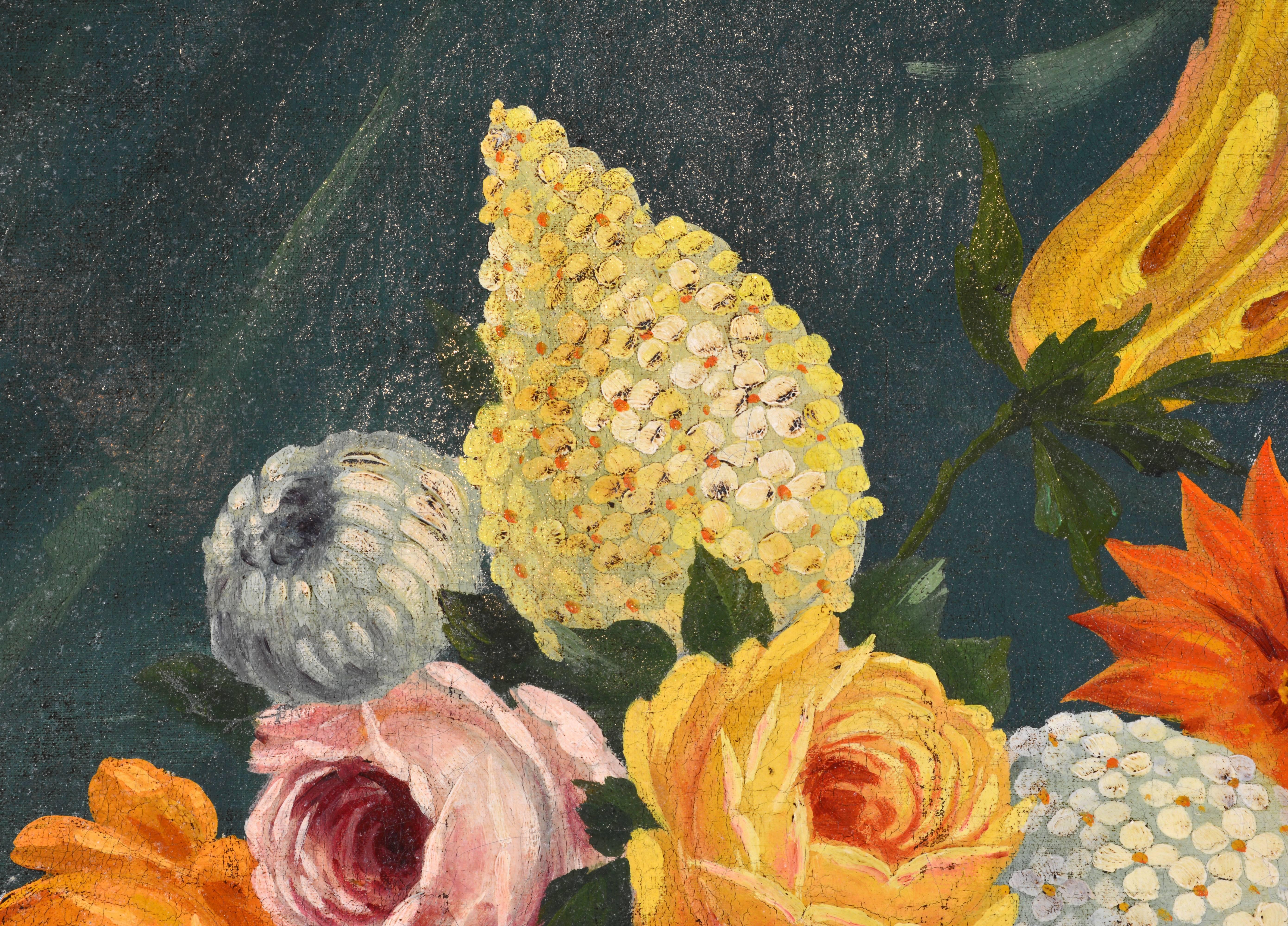 Italian Provincial 19th Century Oil with Flowers, Fruit and Blue Cockatoo 2