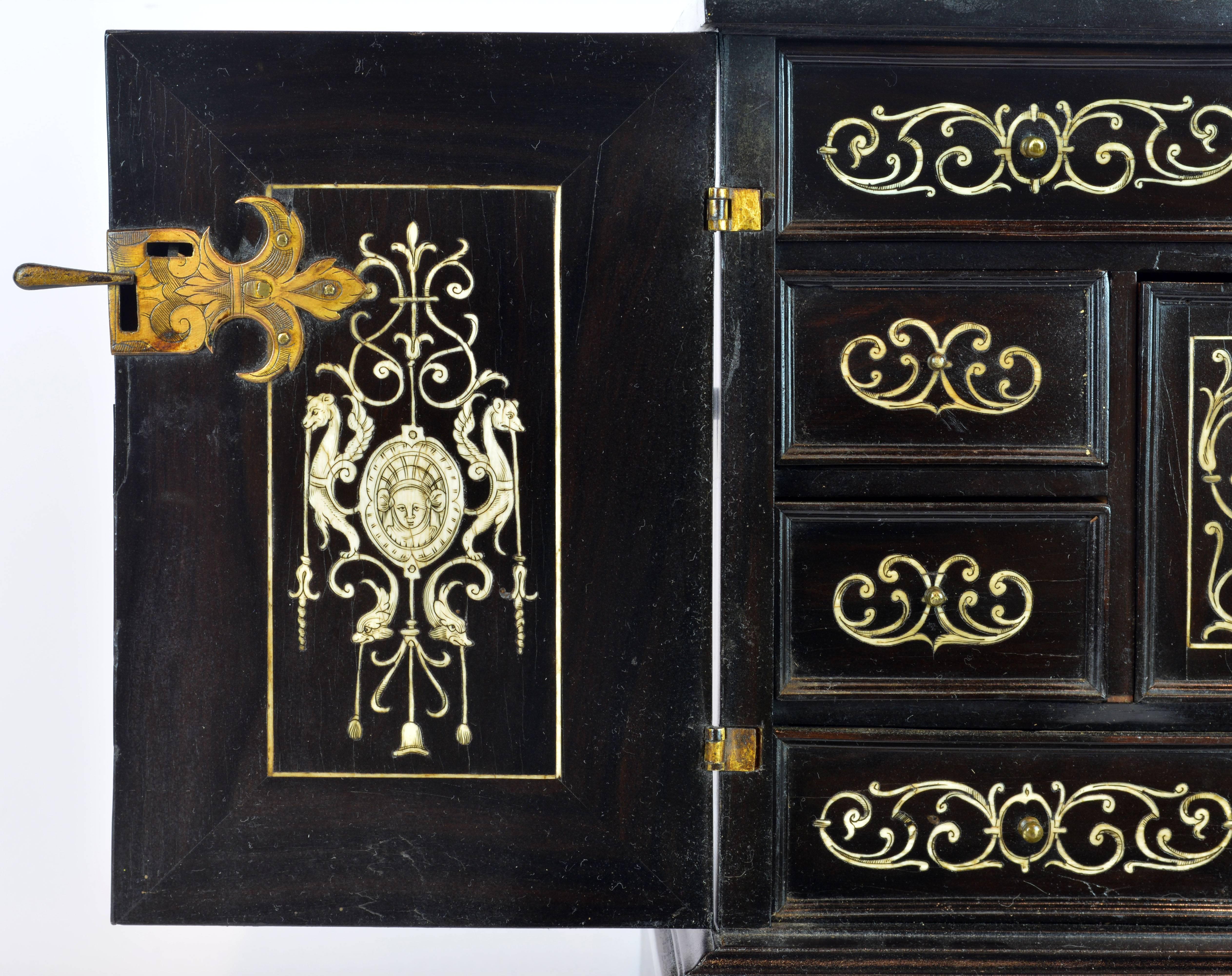 Superior 19th Century Neoclassical Ebonized and Ivory Inlaid Table Cabinet 1