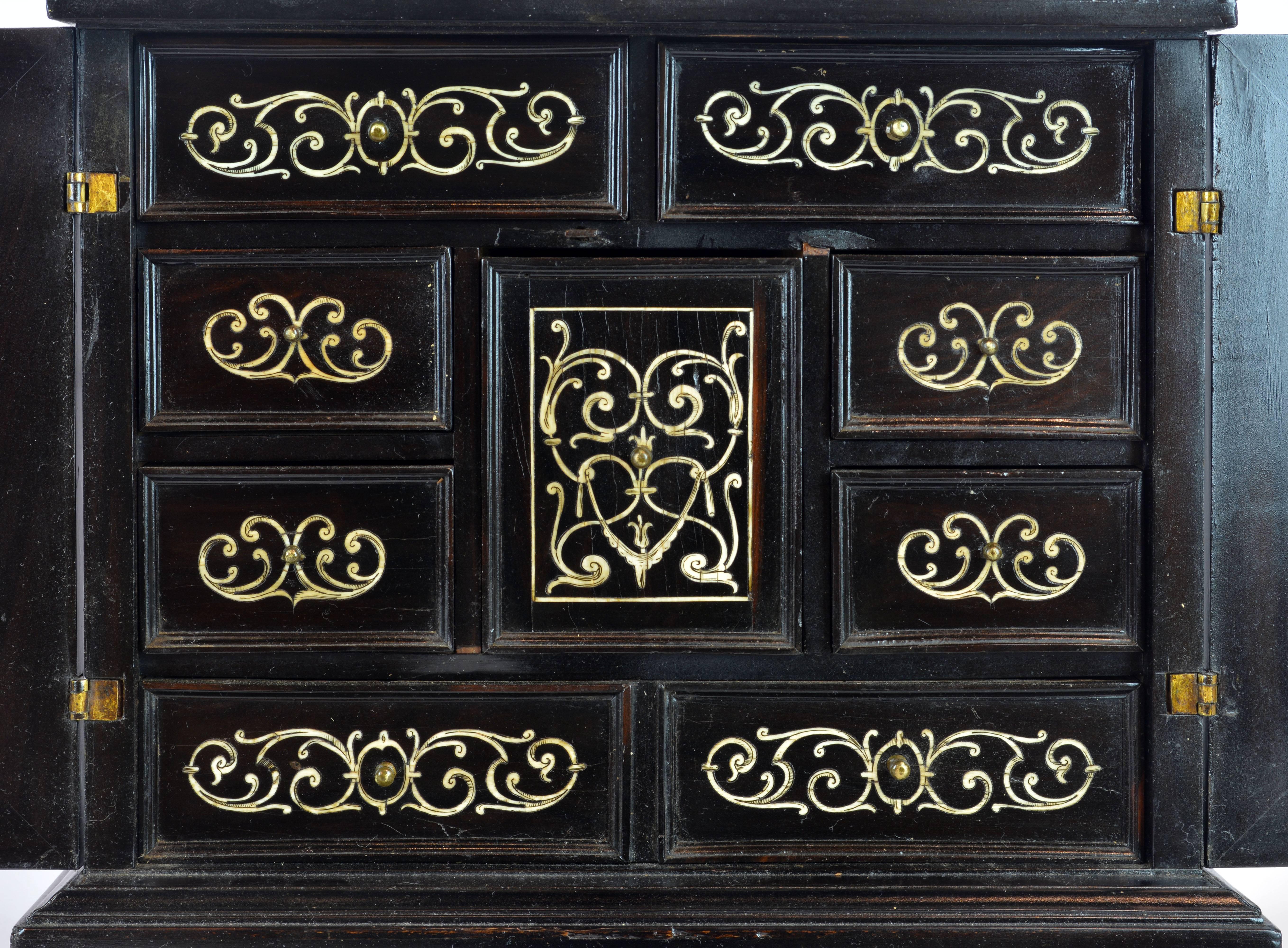 Bronze Superior 19th Century Neoclassical Ebonized and Ivory Inlaid Table Cabinet