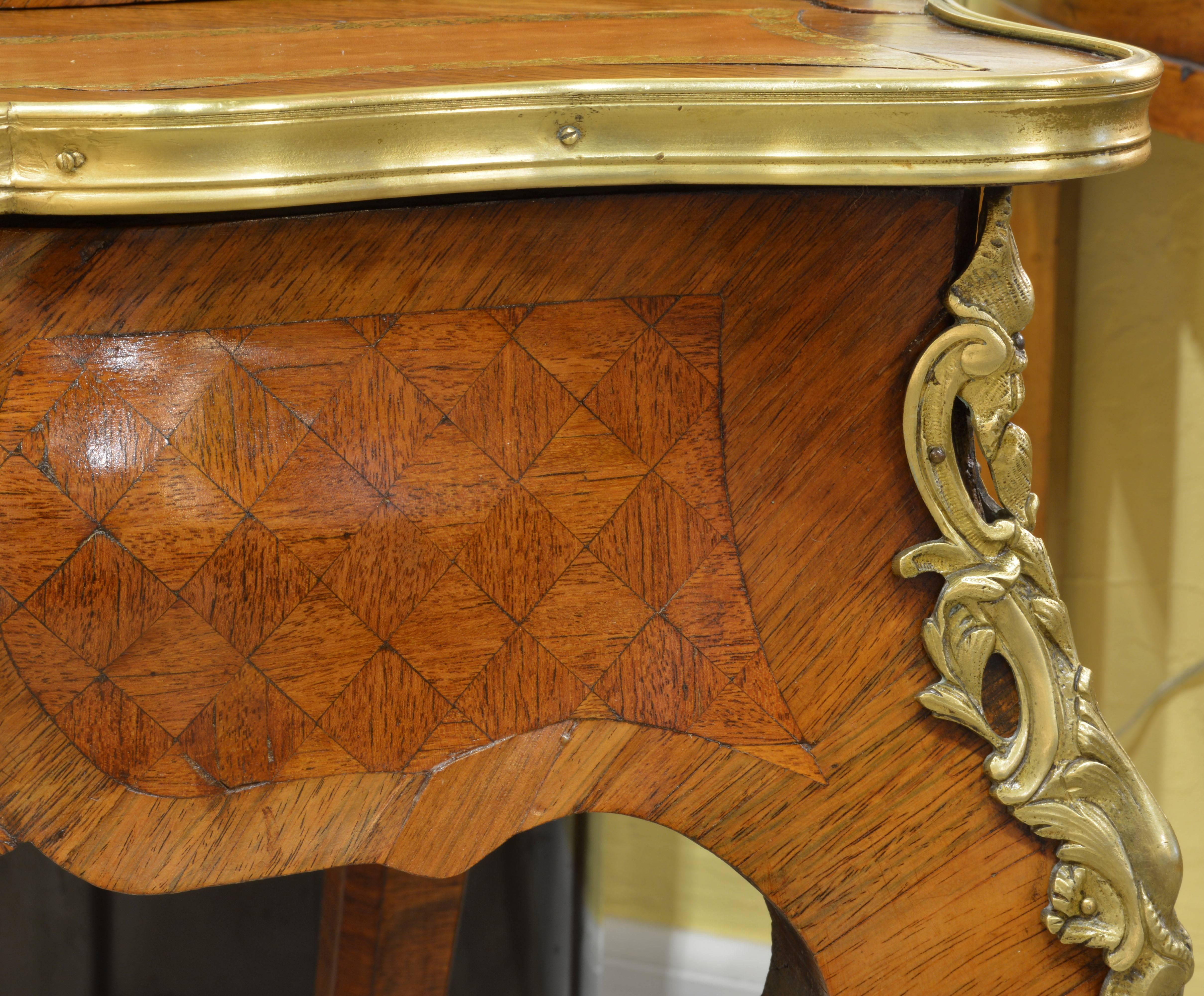 19th Century Louis XV Style Bombe Marquetry and Ormolu-Mounted Bureau a Gradin 4