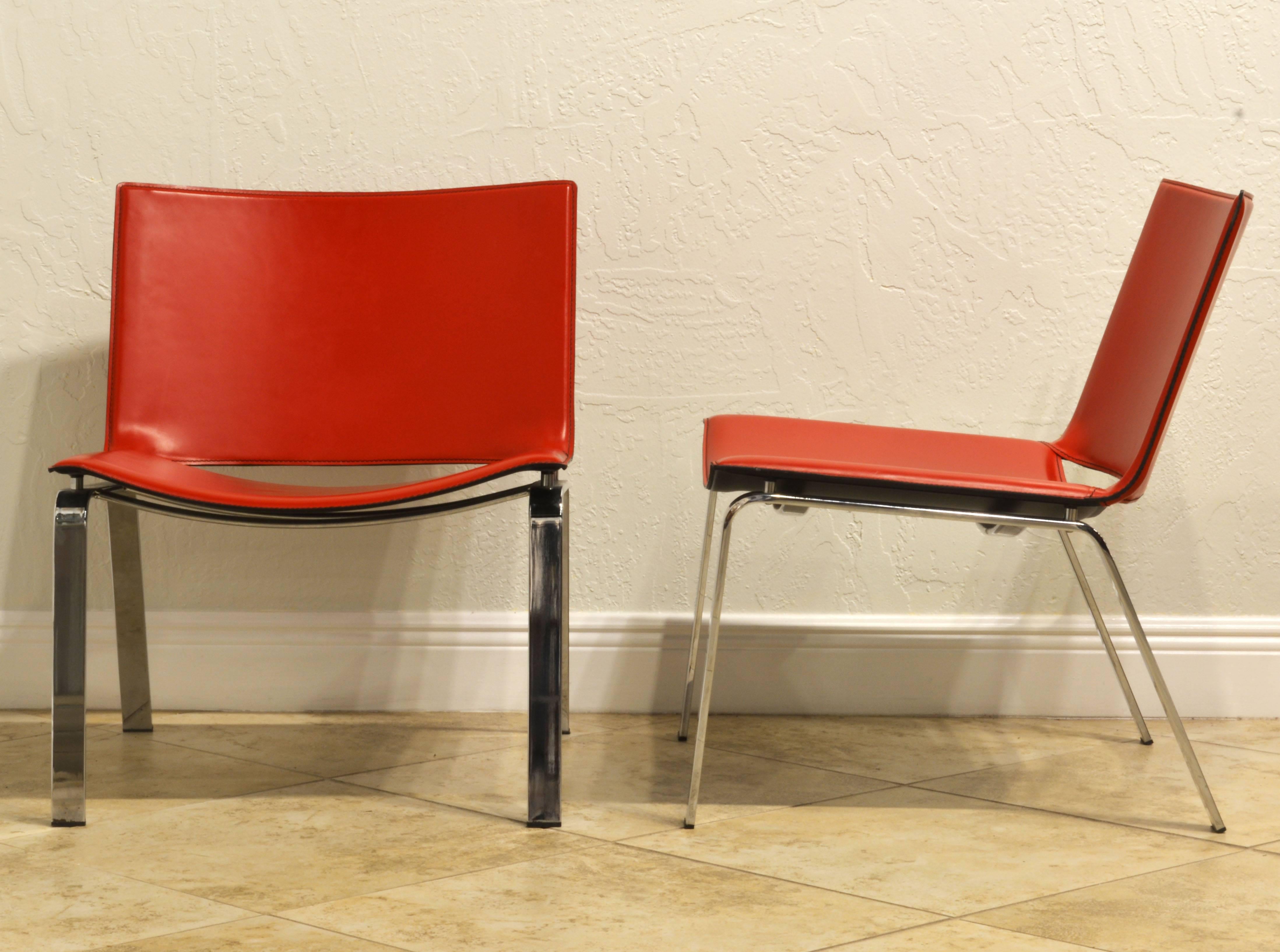 Mid-Century Modern Pair of Italian Cattelan Lounge Chairs with Floating Seats on Chrome Legs