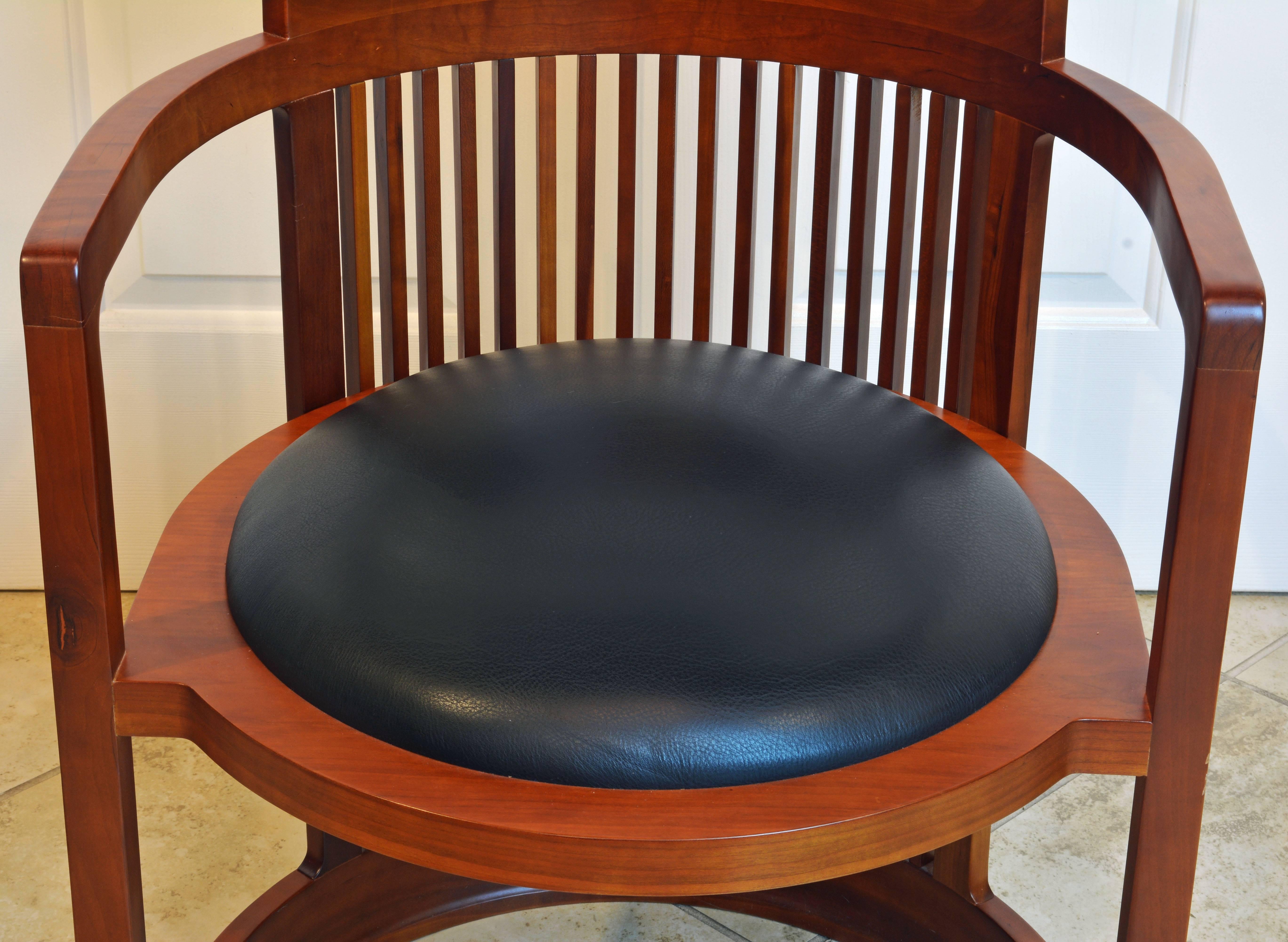 Frank Lloyd Wright Inspired Cherrywood Dining Table & Eight Chairs with Leather 1