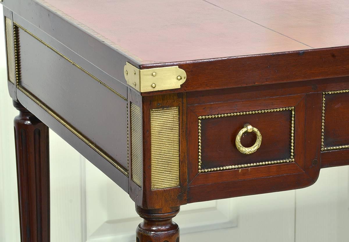 Unusual Louis XVI Style French Two-Drawer Tric Tac Table with Red Leather Top In Excellent Condition In Ft. Lauderdale, FL