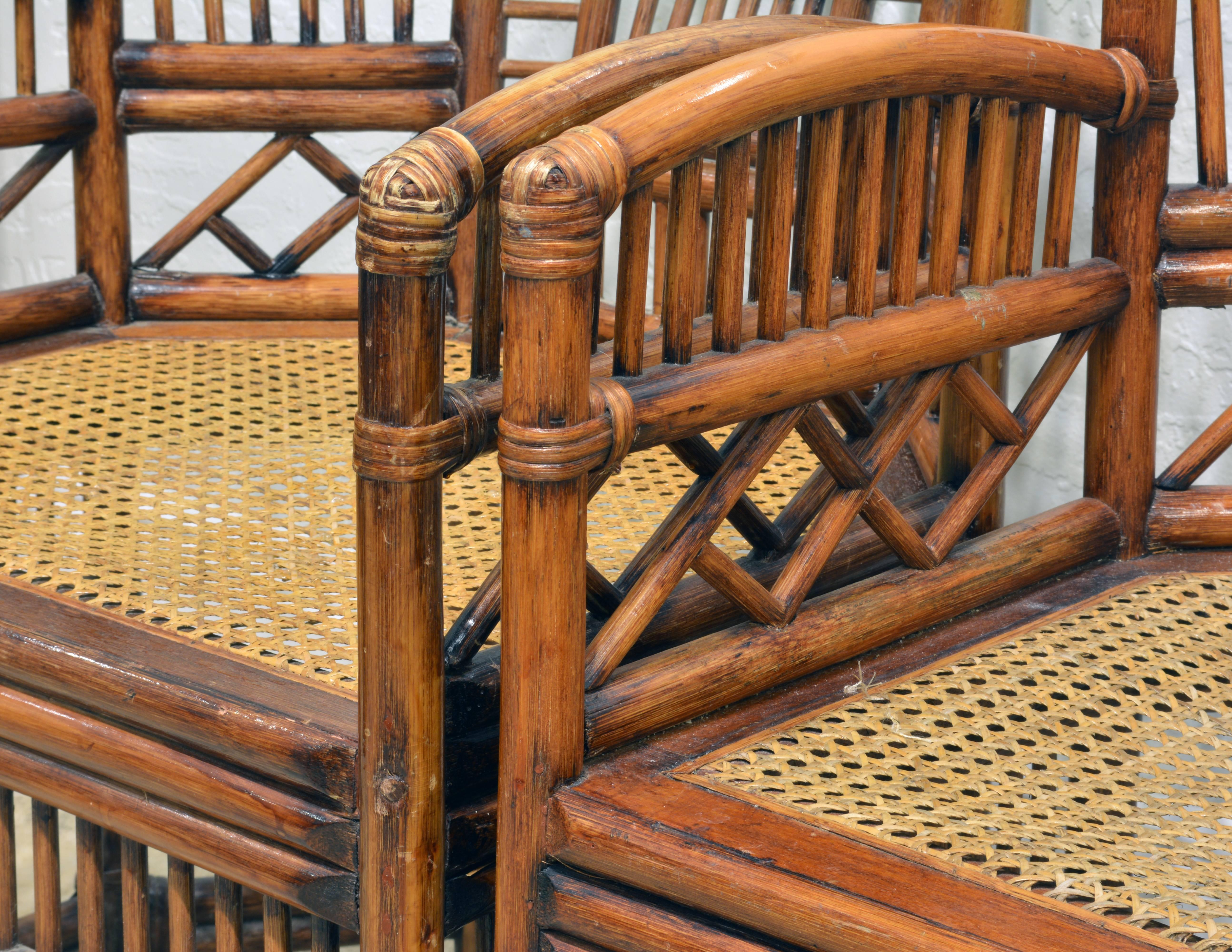 20th Century Pair of Vintage Brighton Pavilion Style Chinoiserie Chippendale Bamboo Armchairs