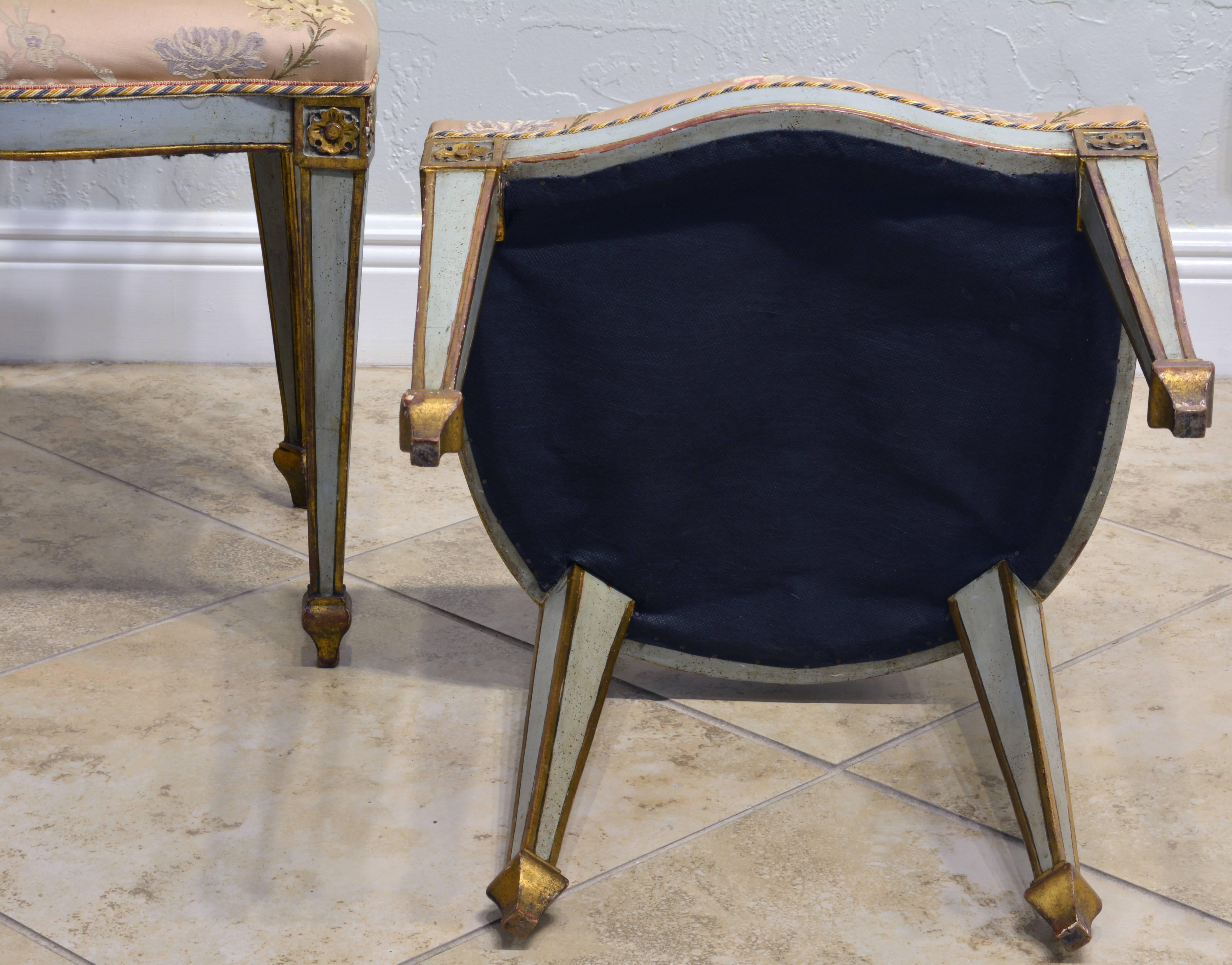 20th Century Lovely Pair of Louis XV Inspired Italian Gilt and Grey Paint Salon Chairs