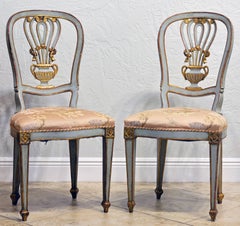 Lovely Pair of Louis XV Inspired Italian Gilt and Grey Paint Salon Chairs