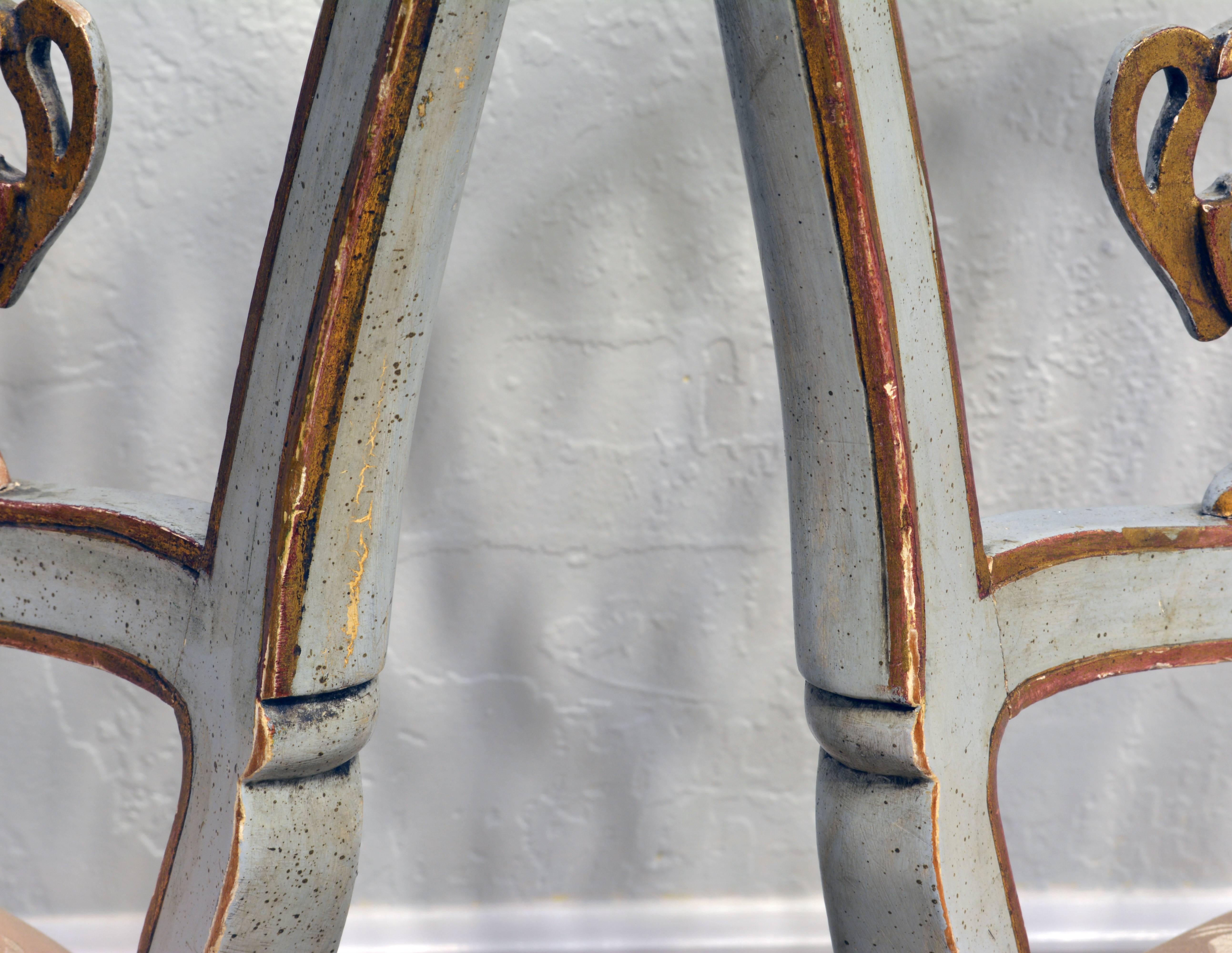 Lovely Pair of Louis XV Inspired Italian Gilt and Grey Paint Salon Chairs 5