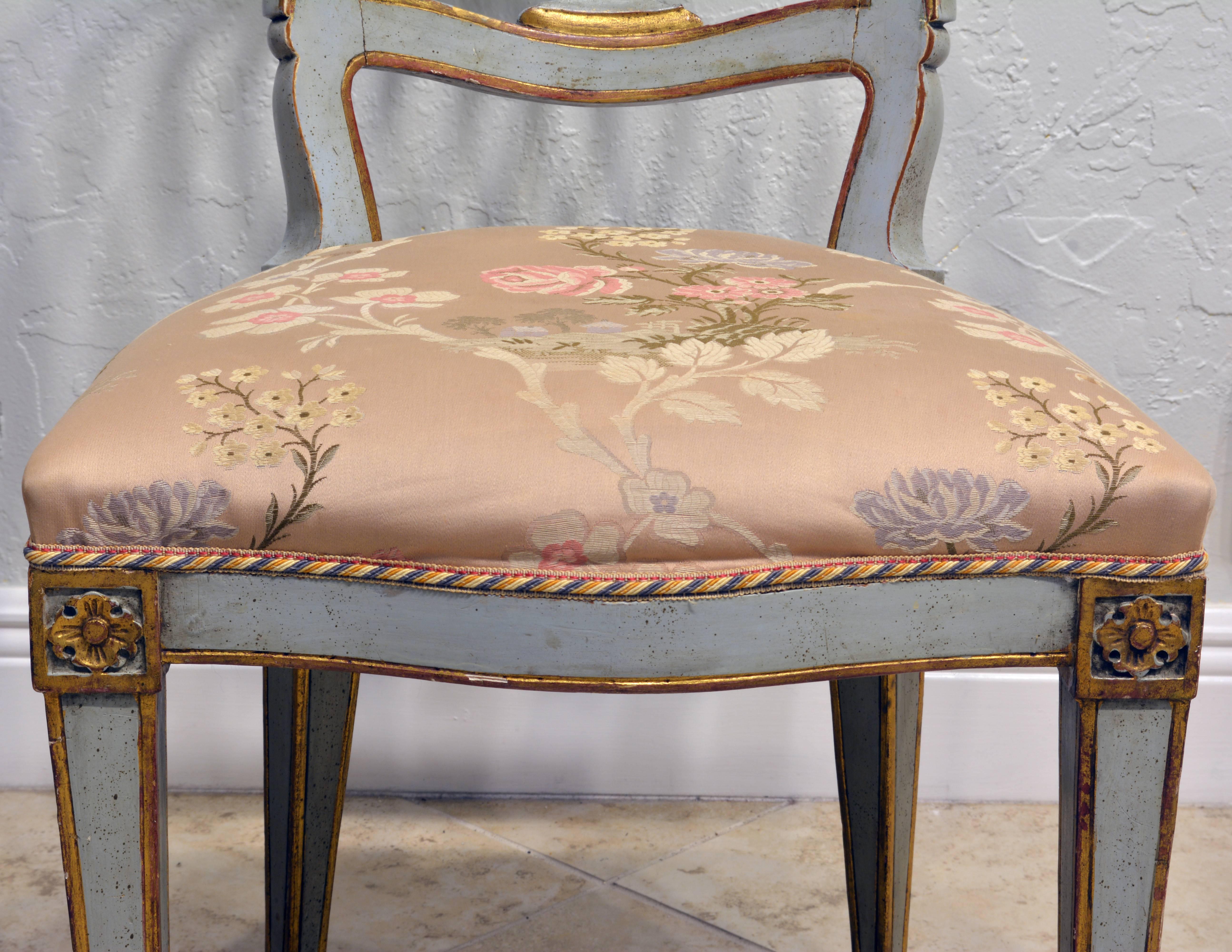 Lovely Pair of Louis XV Inspired Italian Gilt and Grey Paint Salon Chairs 2