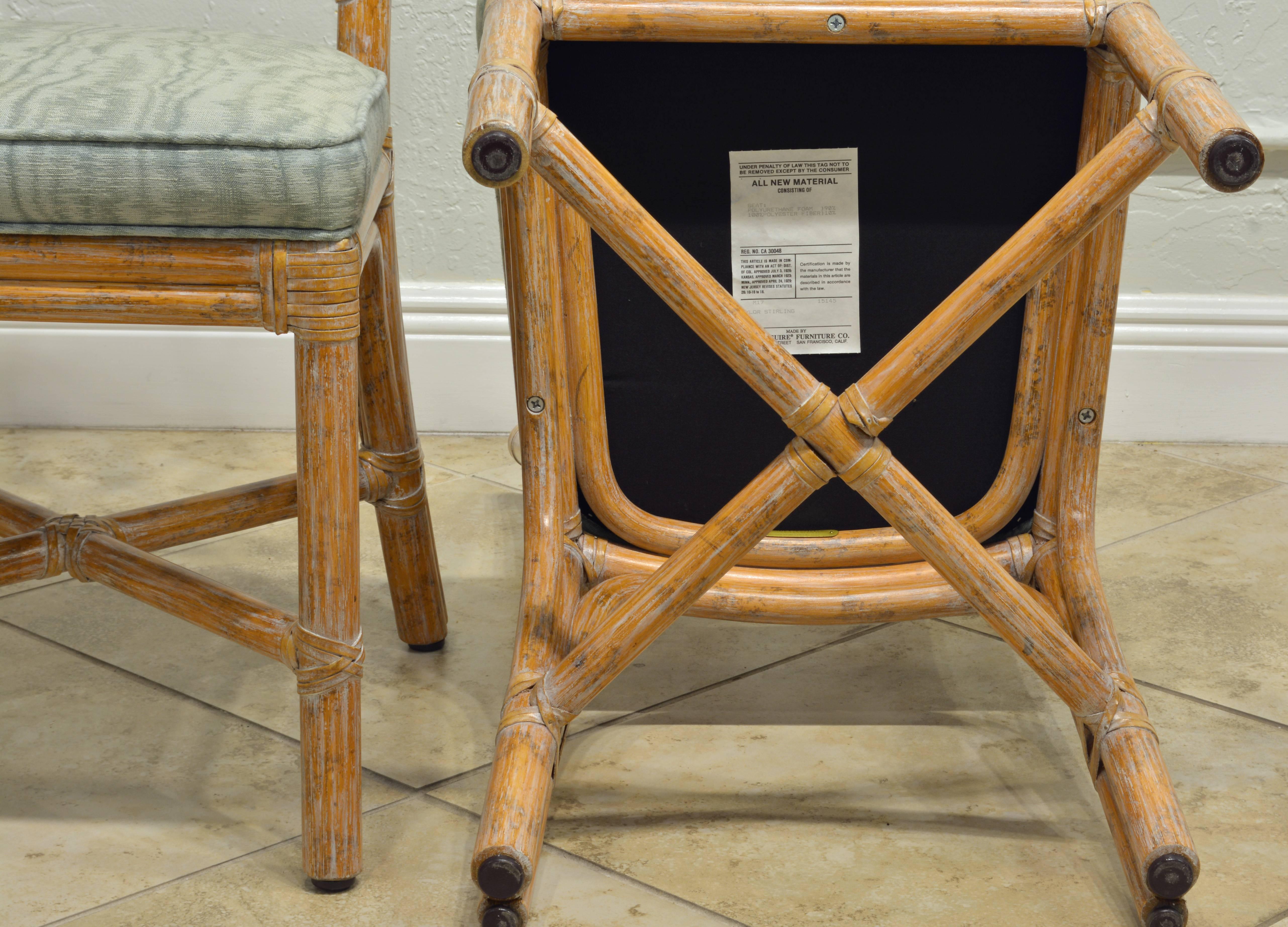 Set of Six Vintage Colonial Style McGuire Bamboo Rattan Dining Chairs In Excellent Condition In Ft. Lauderdale, FL