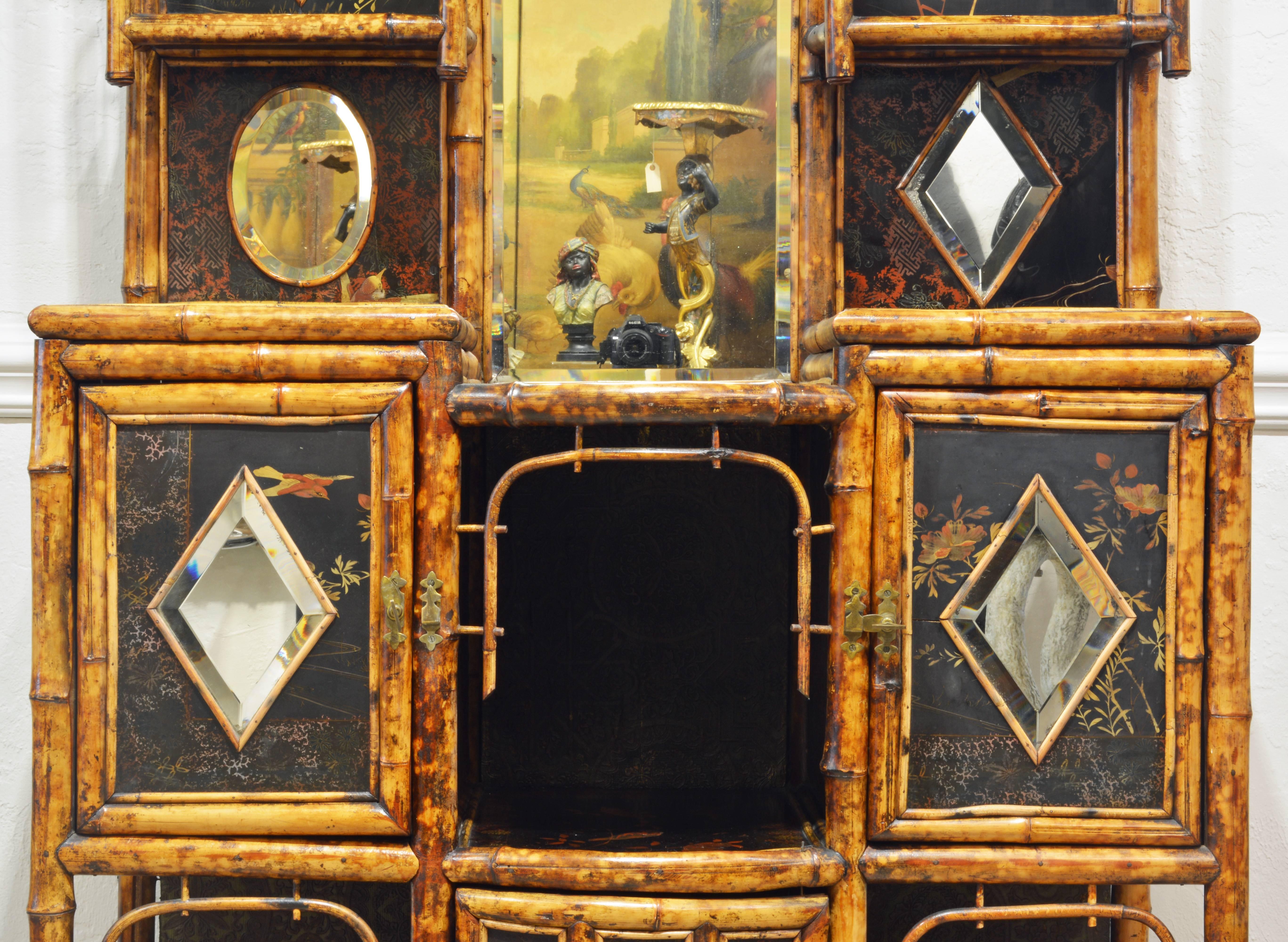 Superior 19th Century English Bamboo and Lacquer Etagere or Hall Tree Cabinet In Good Condition In Ft. Lauderdale, FL