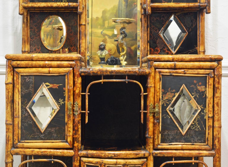 Superior 19th Century English Bamboo and Lacquer Etagere or Hall Tree Cabinet In Good Condition In Ft. Lauderdale, FL