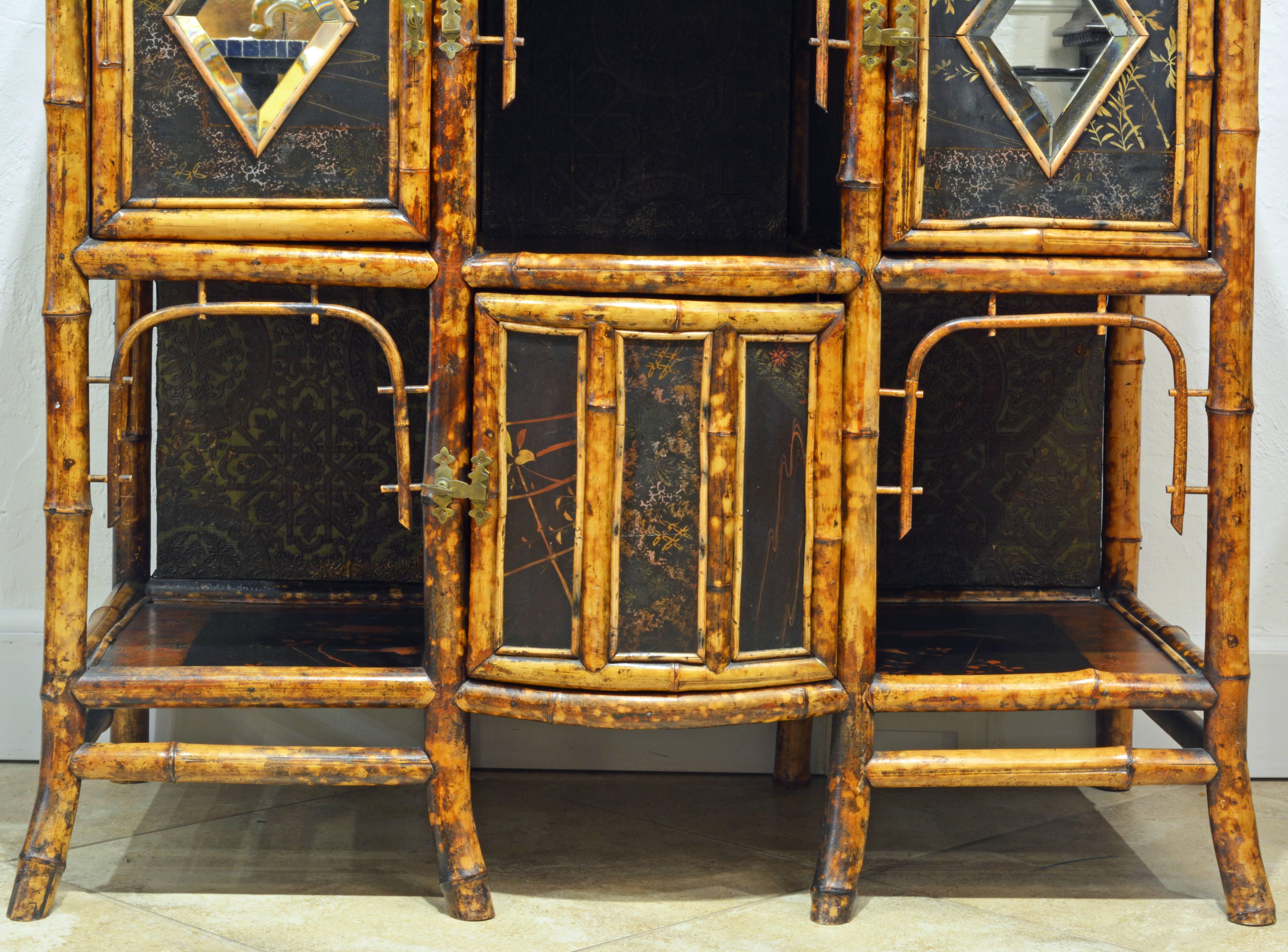 Superior 19th Century English Bamboo and Lacquer Etagere or Hall Tree Cabinet 1