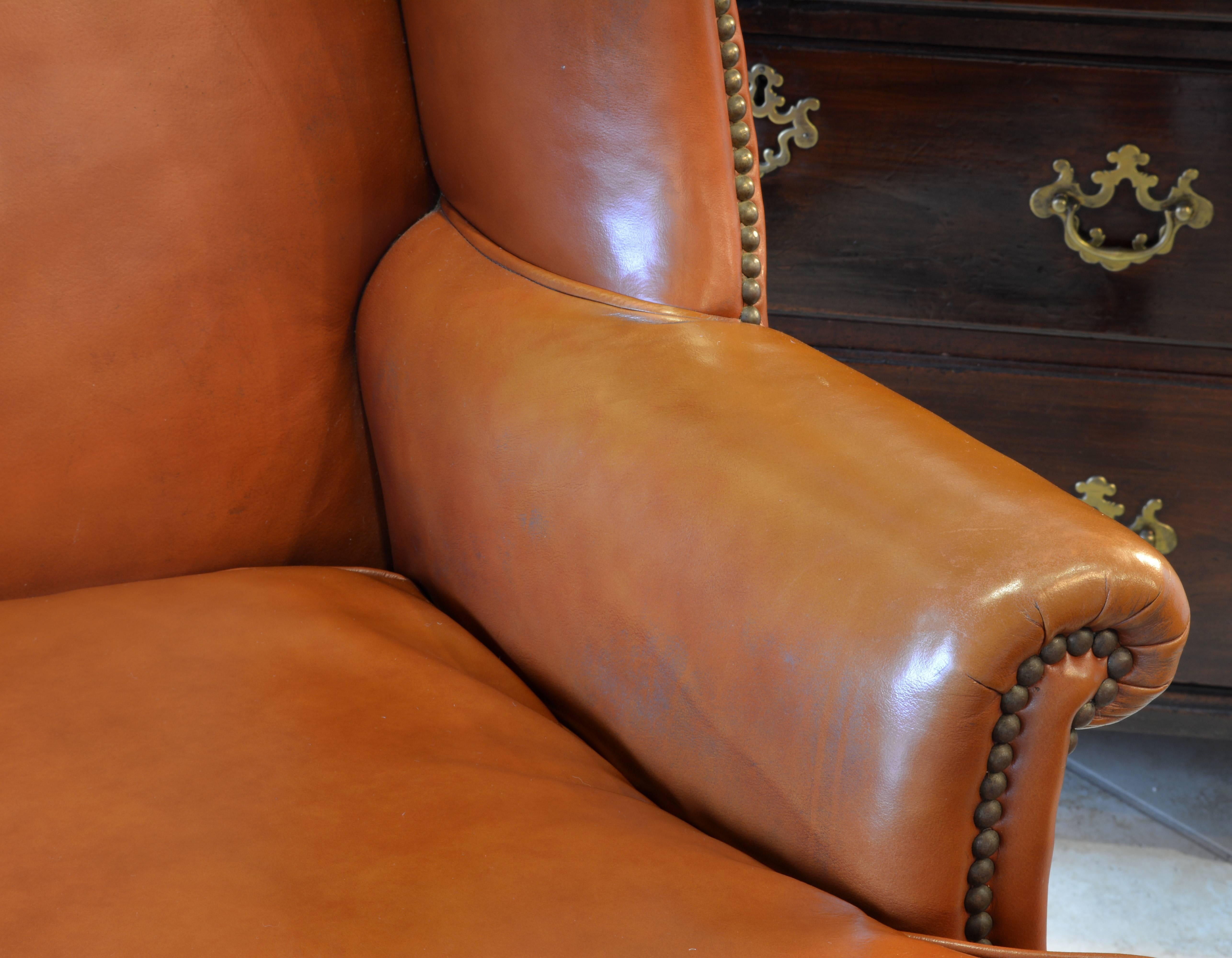 20th Century Pair of Exquisite Vintage Georgian Style Wing Back Leather Armchairs