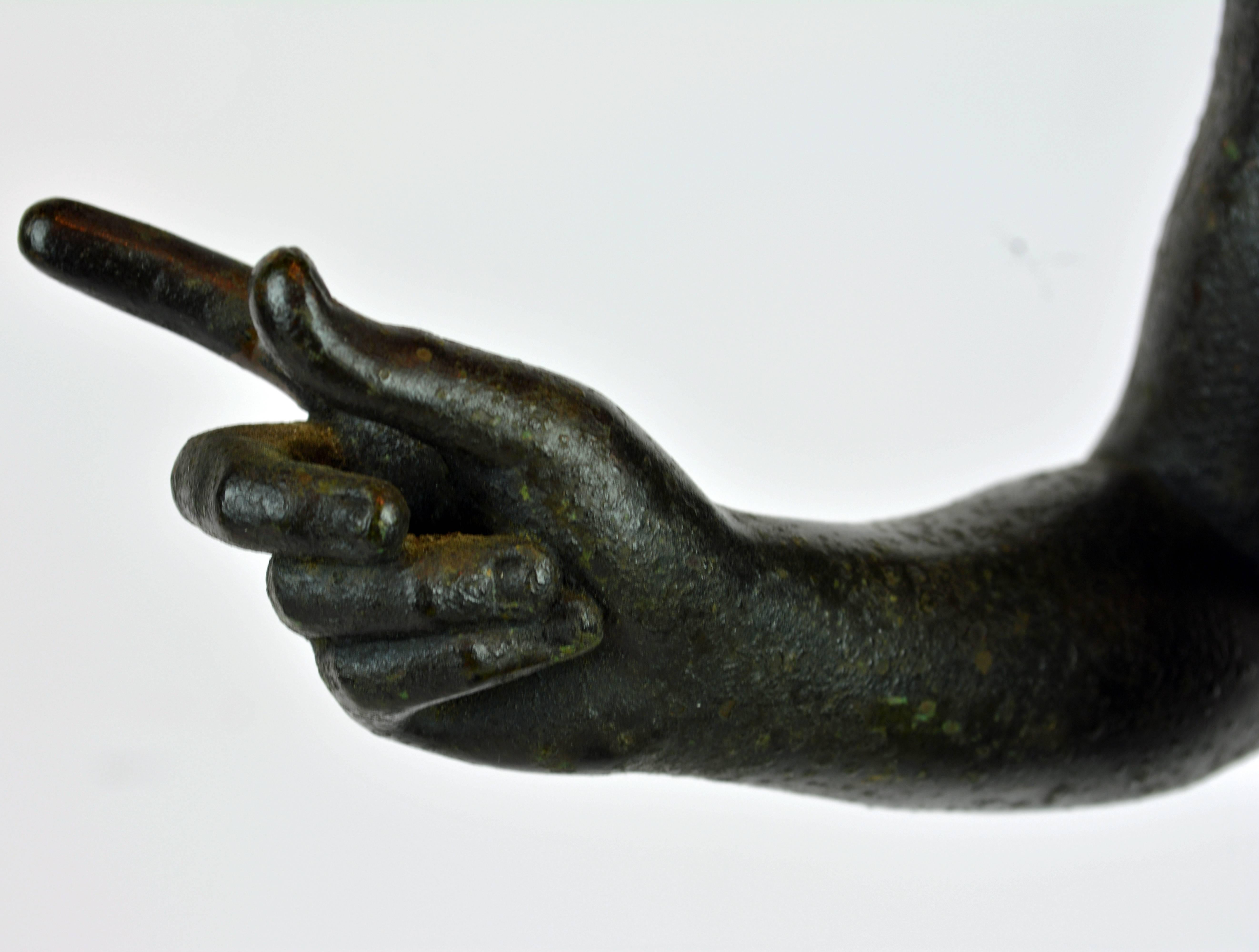 Patinated Italian 19th Century Bronze Statue of Antinous with Goatskin after the Antique